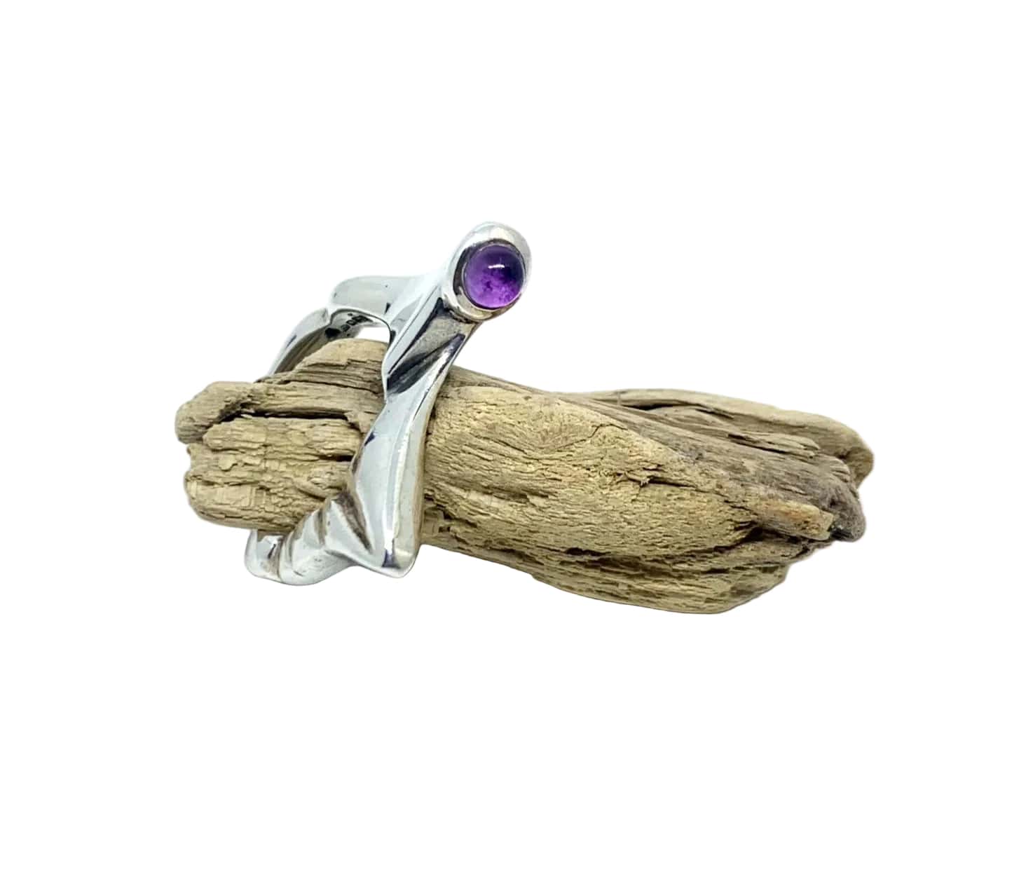 Pyramid Ring – Sterling Silver 925 with Cabochon Peridot, Amethyst, or Iolite