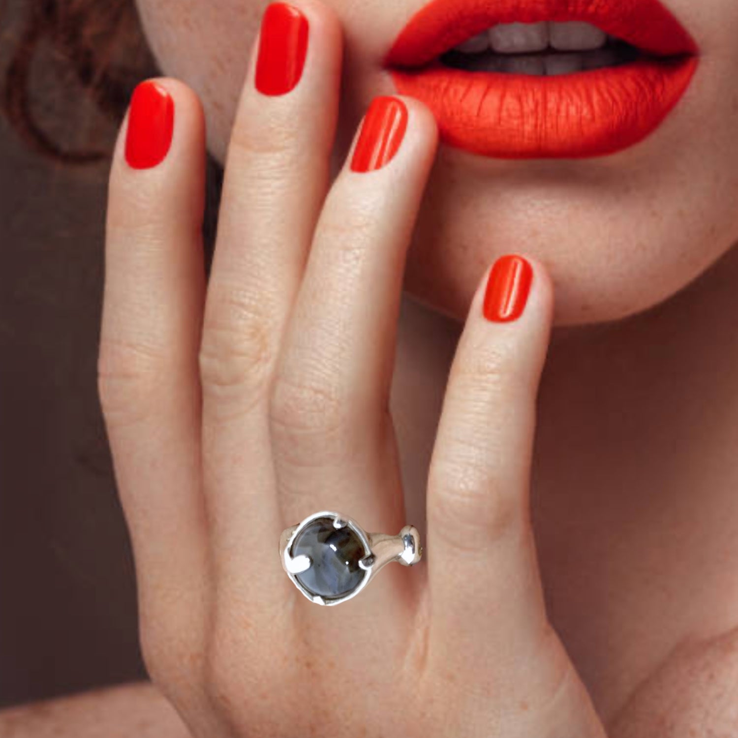 Sculpture Ring – Sterling Silver 925 with Agate, Jasper, or Tiger Eye - Tg-Jewellery By Tamara Gervasio