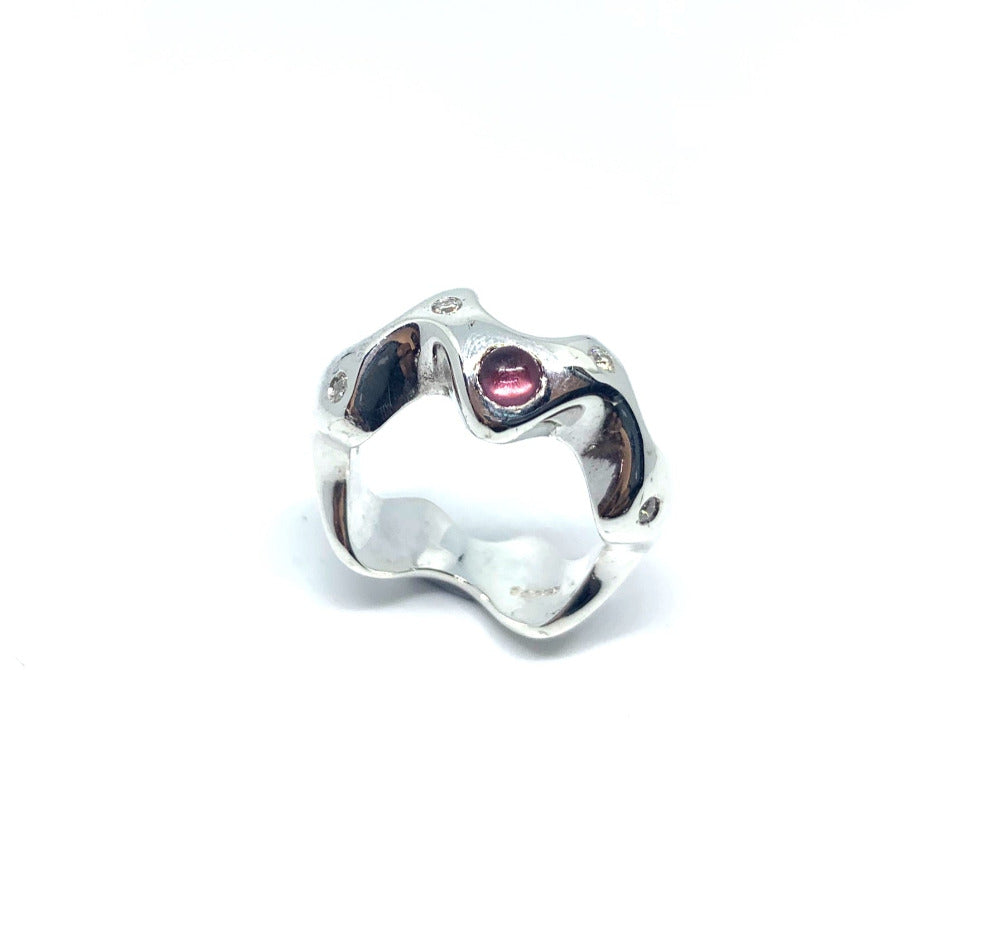 Sea Slug Ring – Sterling Silver 925 with Tourmaline, Garnet, or Cubic Zirconia - Tg-Jewellery By Tamara Gervasio