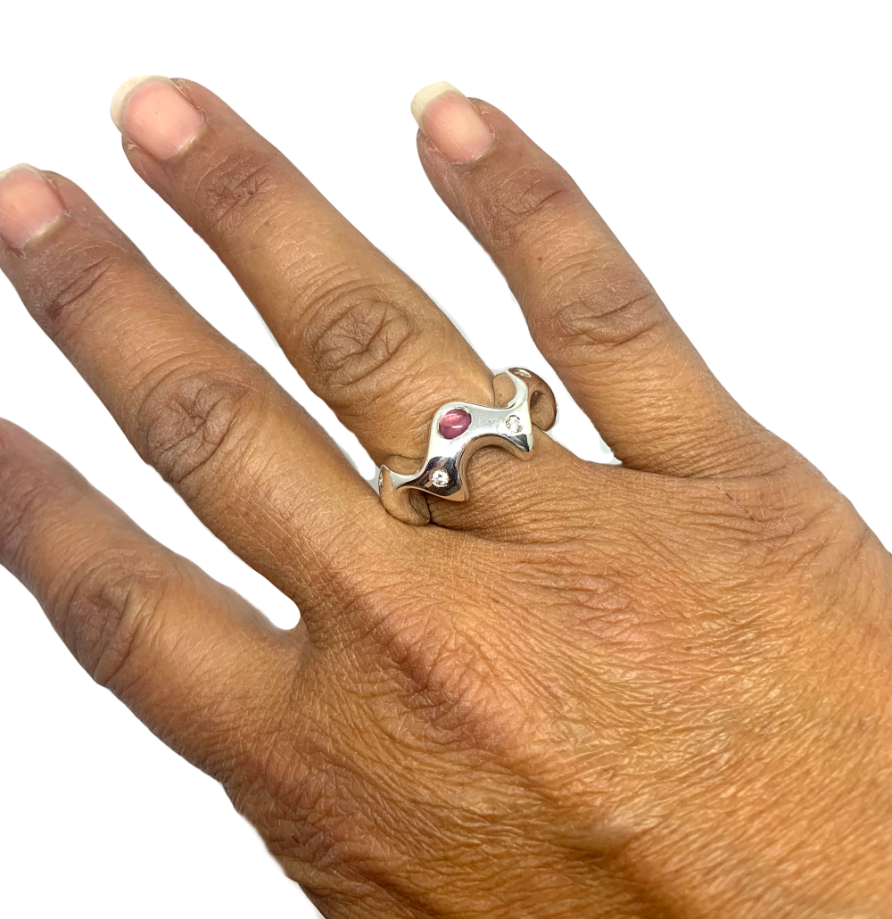 Sea Slug Ring – Sterling Silver 925 with Tourmaline, Garnet, or Cubic Zirconia - Tg-Jewellery By Tamara Gervasio