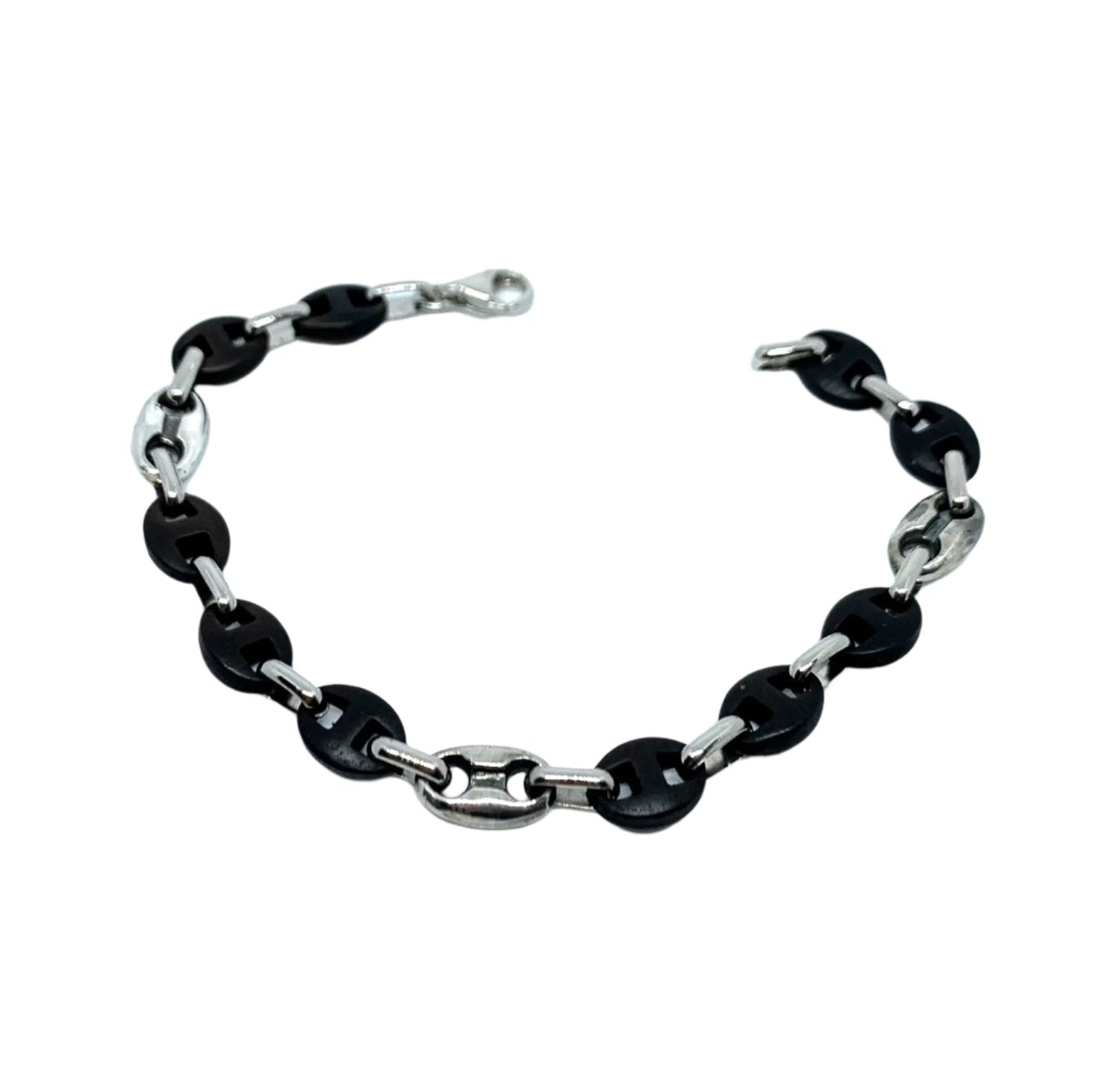 Anchor Bracelet for Men – Sterling Silver & Black Rubber - Tg-Jewellery By Tamara Gervasio