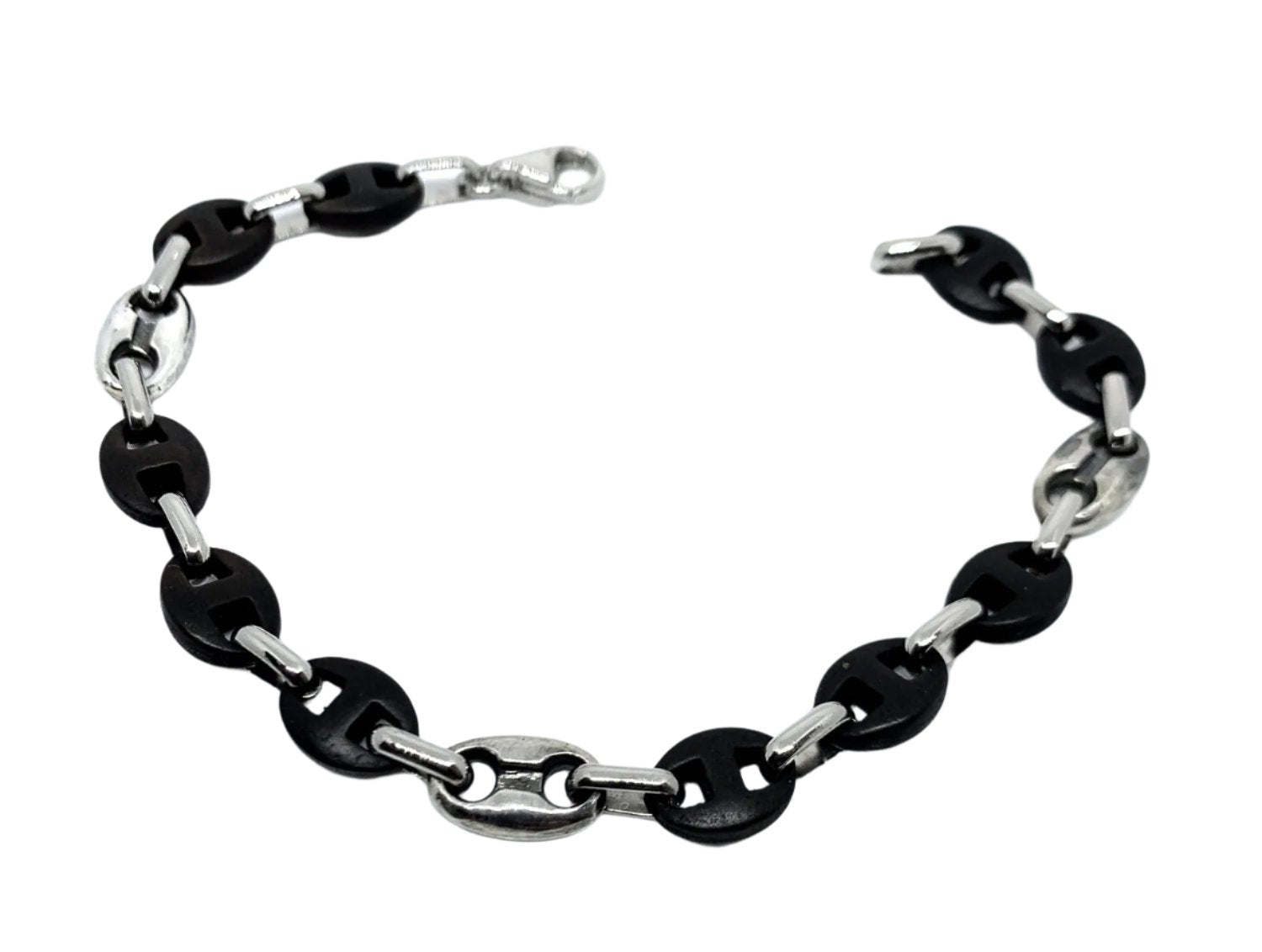 Anchor Bracelet for Men – Sterling Silver & Black Rubber - Tg-Jewellery By Tamara Gervasio