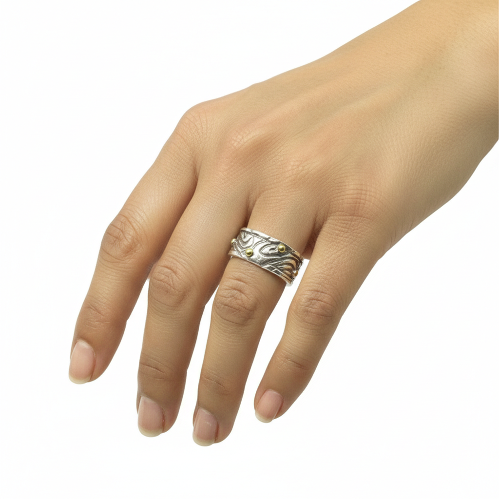 Le Linee Pebbles Ring – Sterling Silver 925 with Brass Accents- One Of A Kind