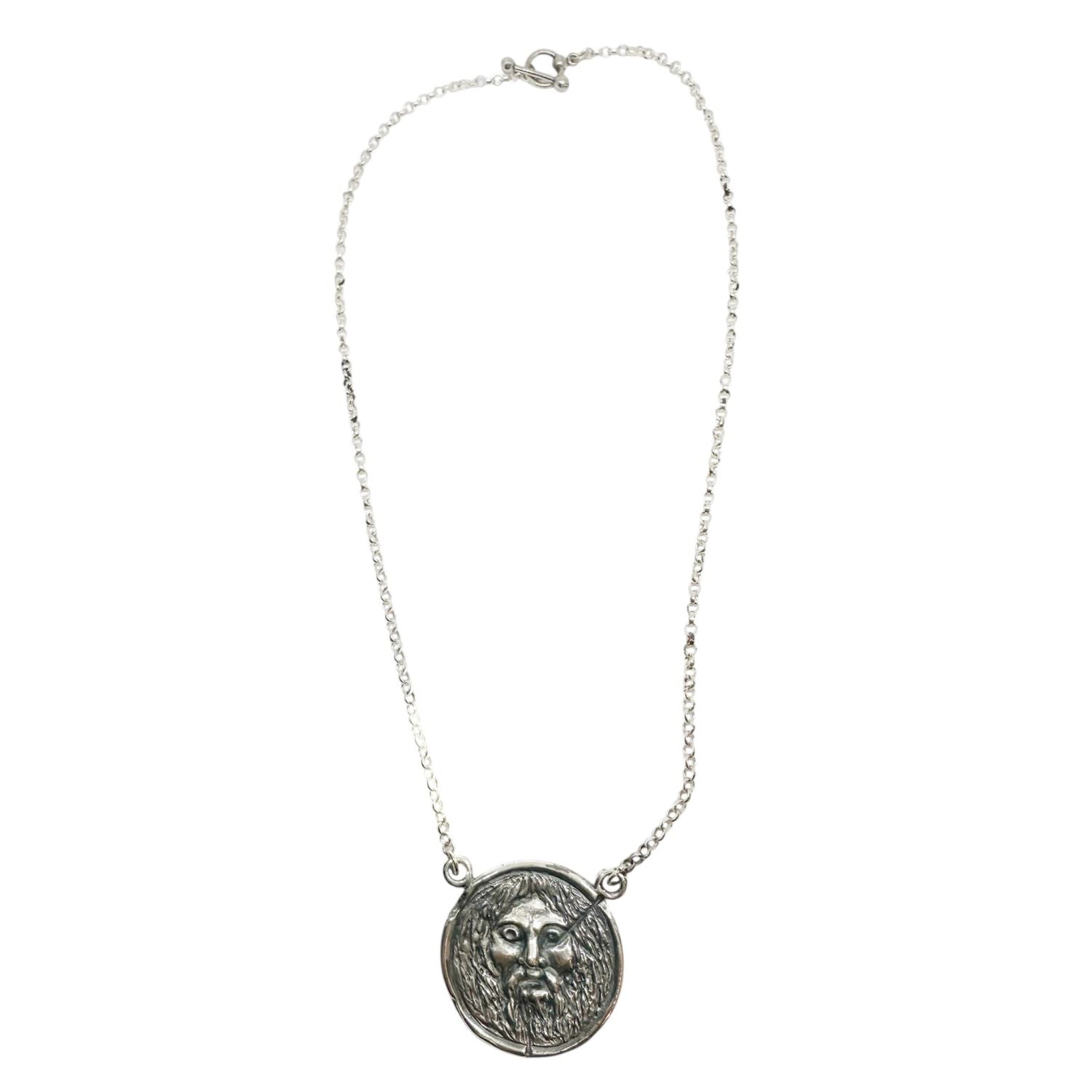 La Bocca della Verità Pendant Necklace in Sterling Silver 925 — Full Necklace View — Handmade by Tamara Gervasio