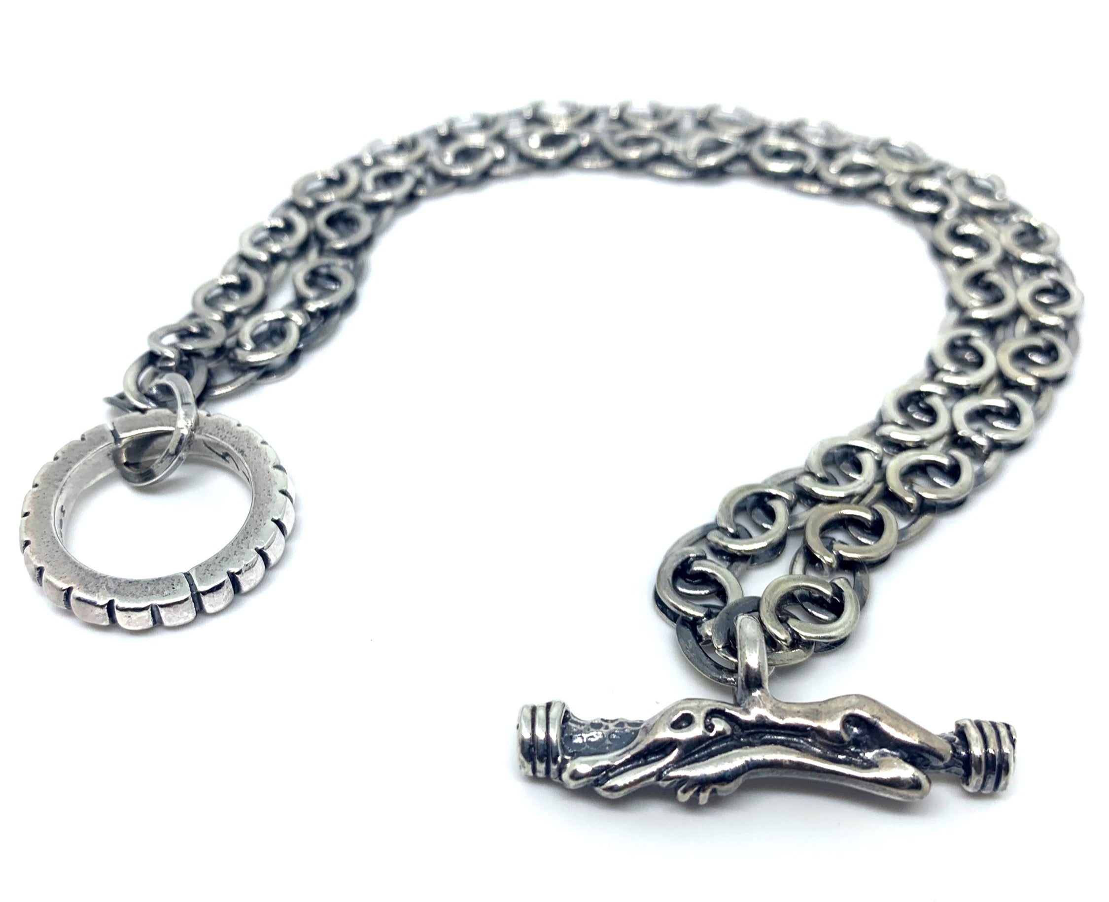 Men’s Double Chain Bracelet in Sterling Silver with Celtic Crocodile Clasp - Tg-Jewellery By Tamara Gervasio