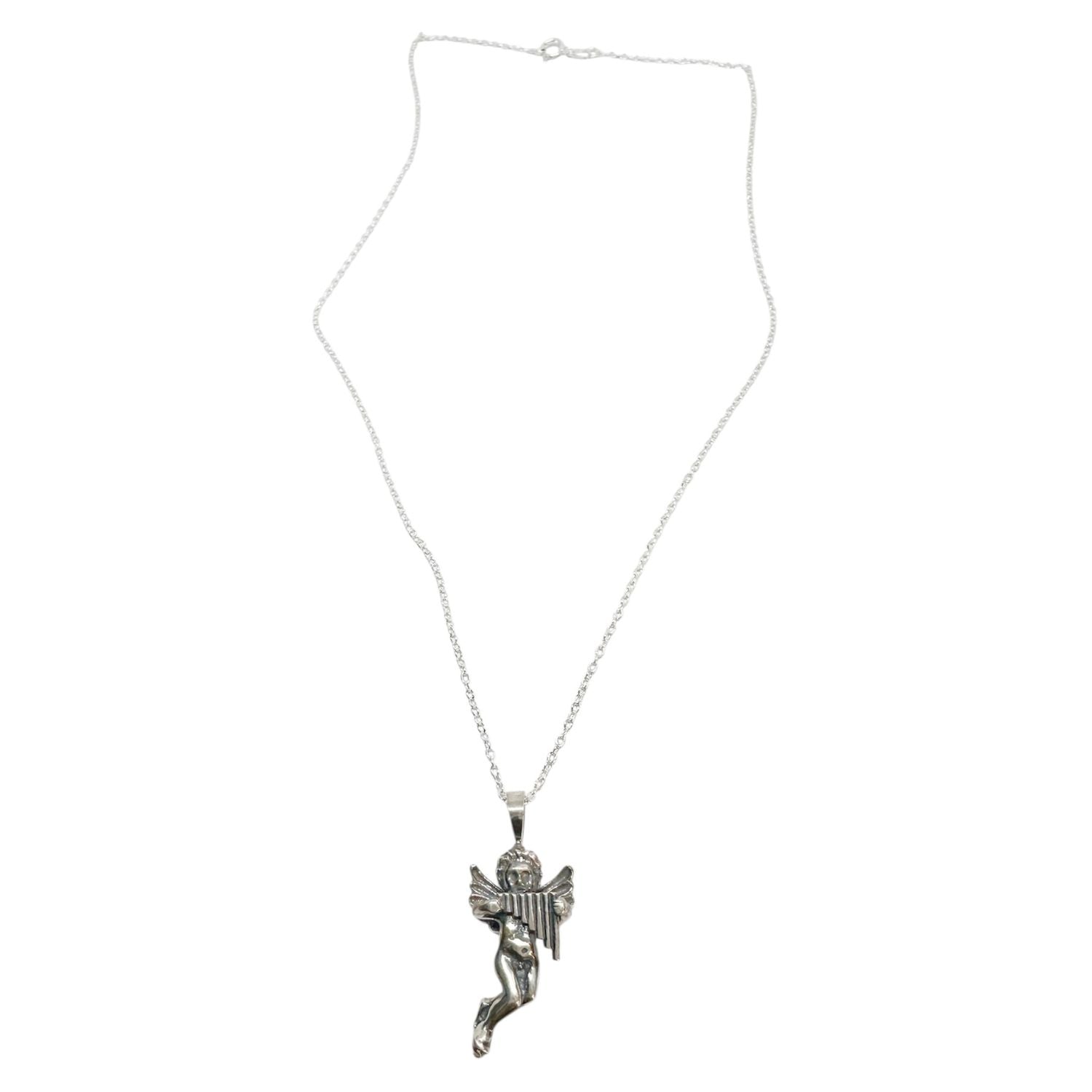 Cherub Panflute Pendant Necklace in Sterling Silver 925 — Cherub Detail — Handmade by Tamara Gervasio