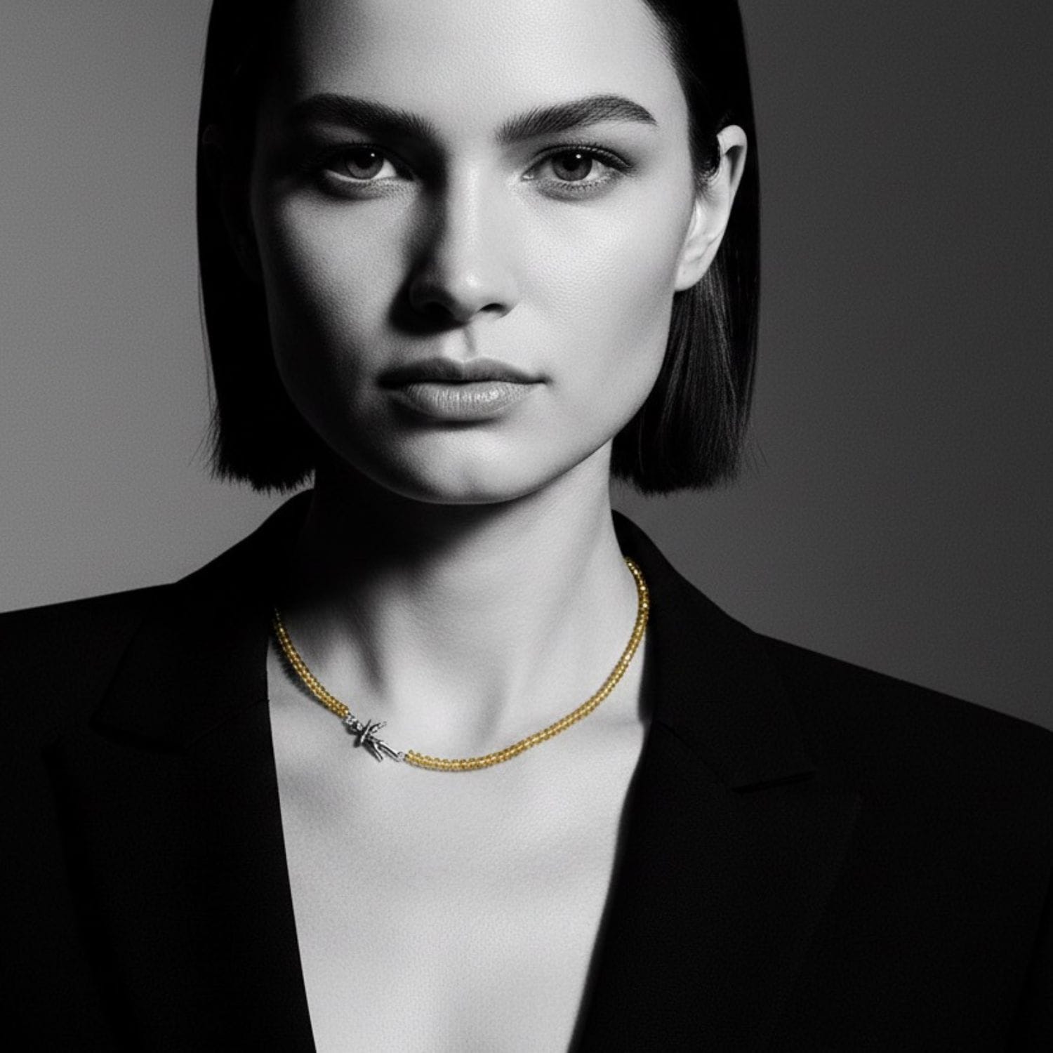 Cherub Serenade Necklace in Sterling Silver 925 with Golden Glass Beads — Worn on Neck — Handmade by Tamara Gervasio