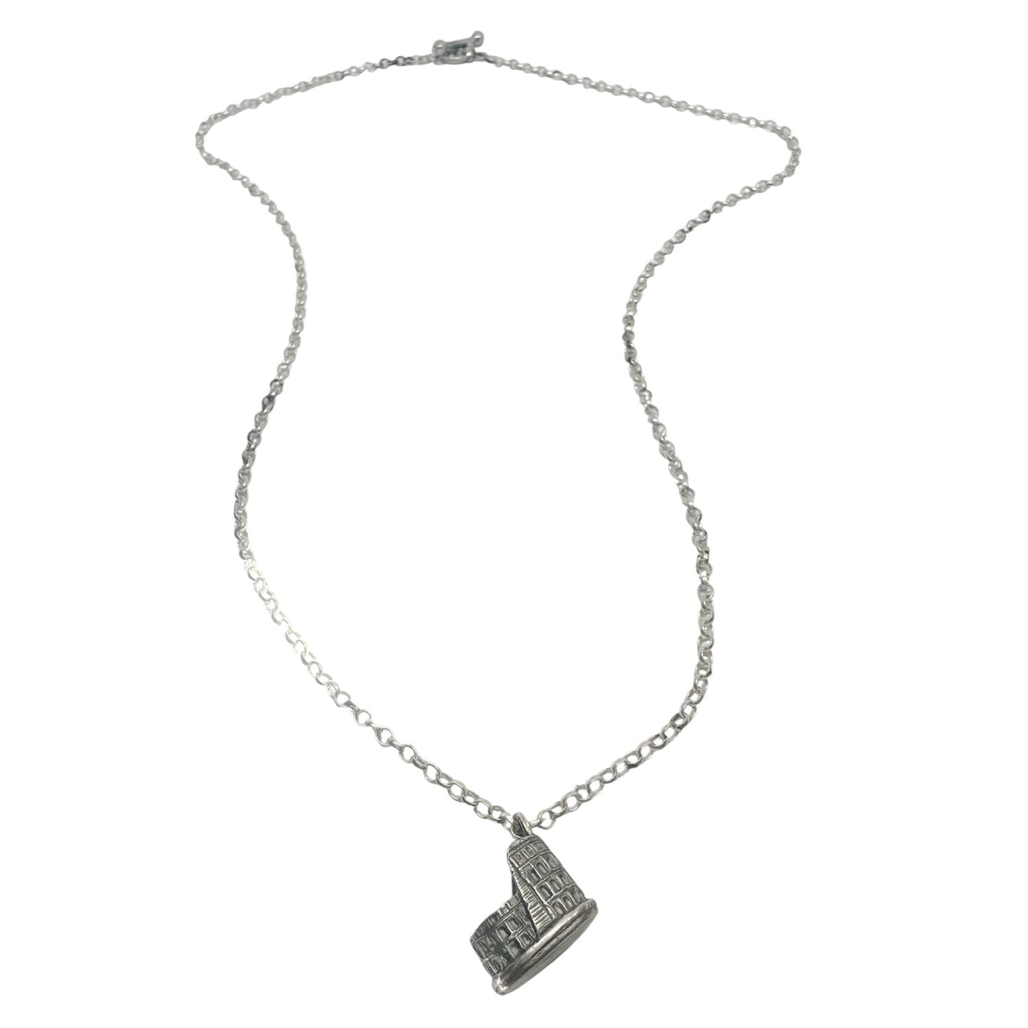 Colosseo Pendant Necklace in Sterling Silver 925 — Full Necklace View — Handmade by Tamara Gervasio