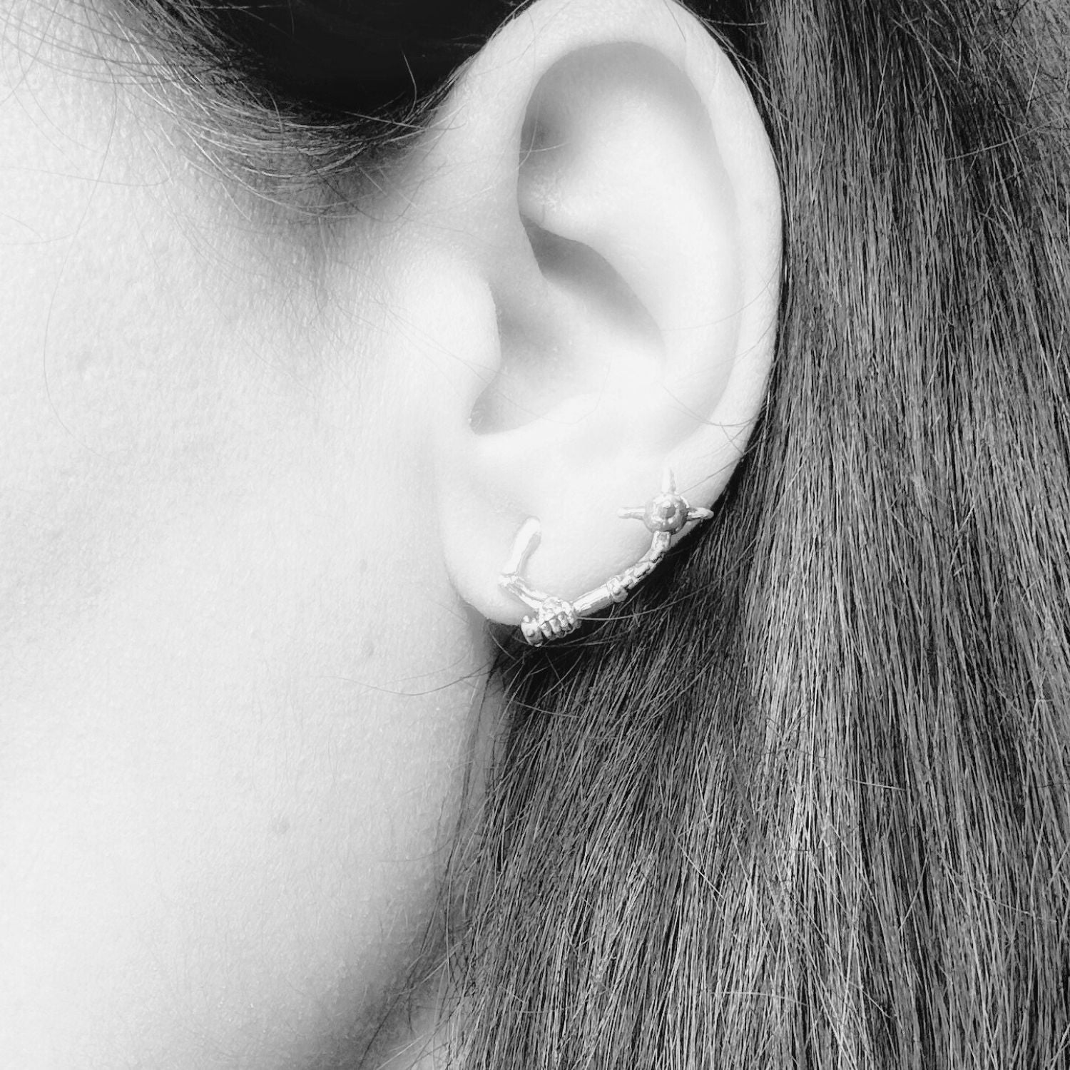 Skull Ninja Chigiriki Solo Stud Earring in Sterling Silver 925 - Tg-Jewellery By Tamara Gervasio