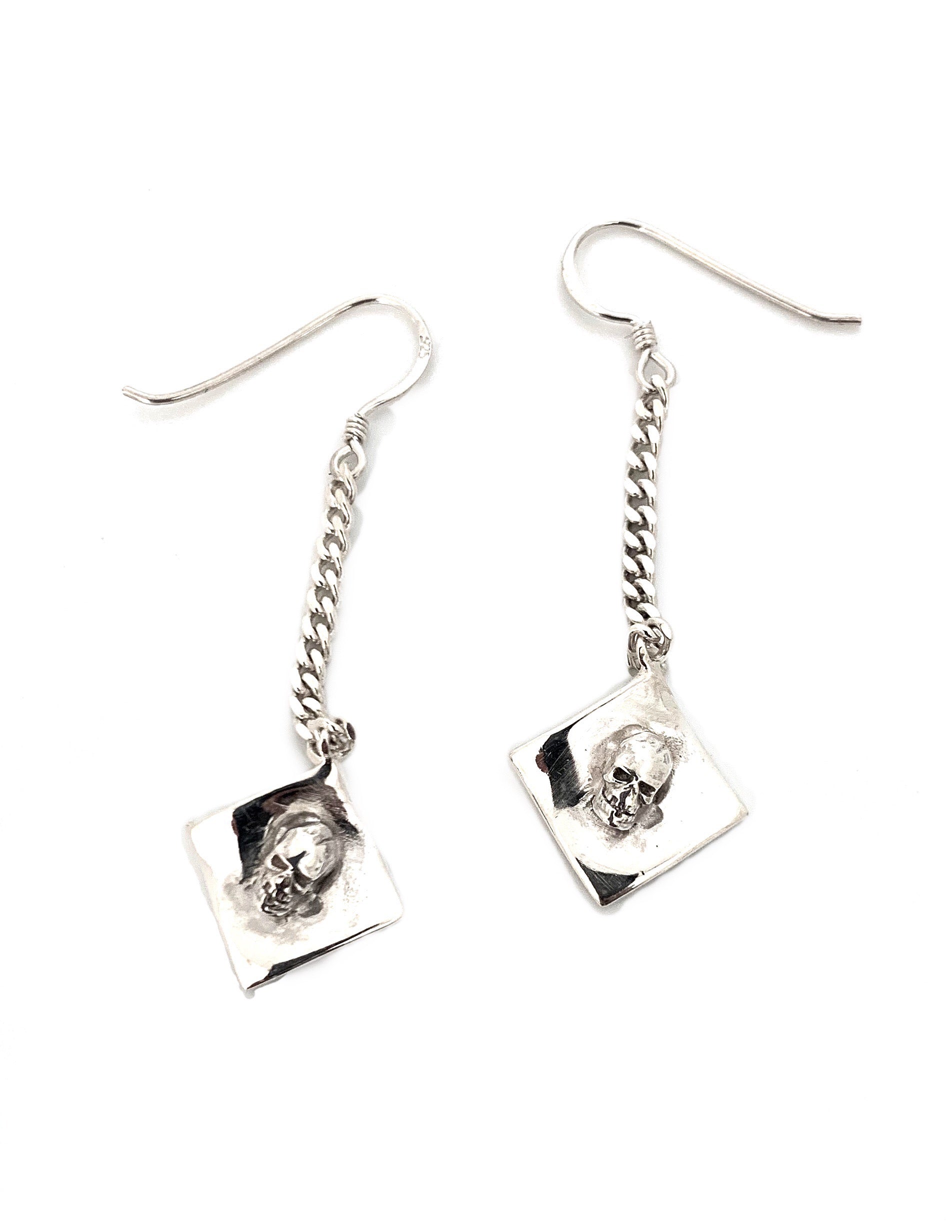 Sterling Silver Skull Dangle Earrings – Handmade Gothic Style - Tg-Jewellery By Tamara Gervasio