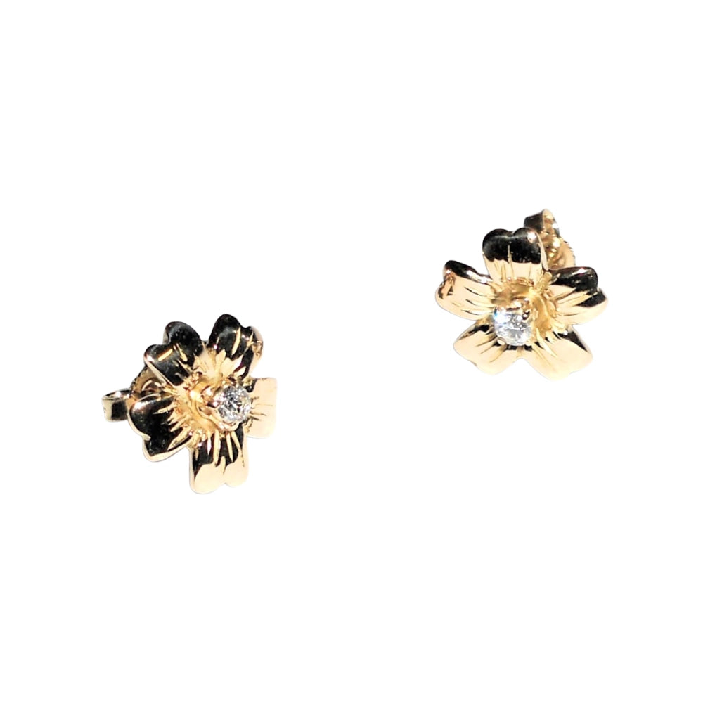 18ct yellow Gold flower diamonds stud earrings, Tg-Jewellery