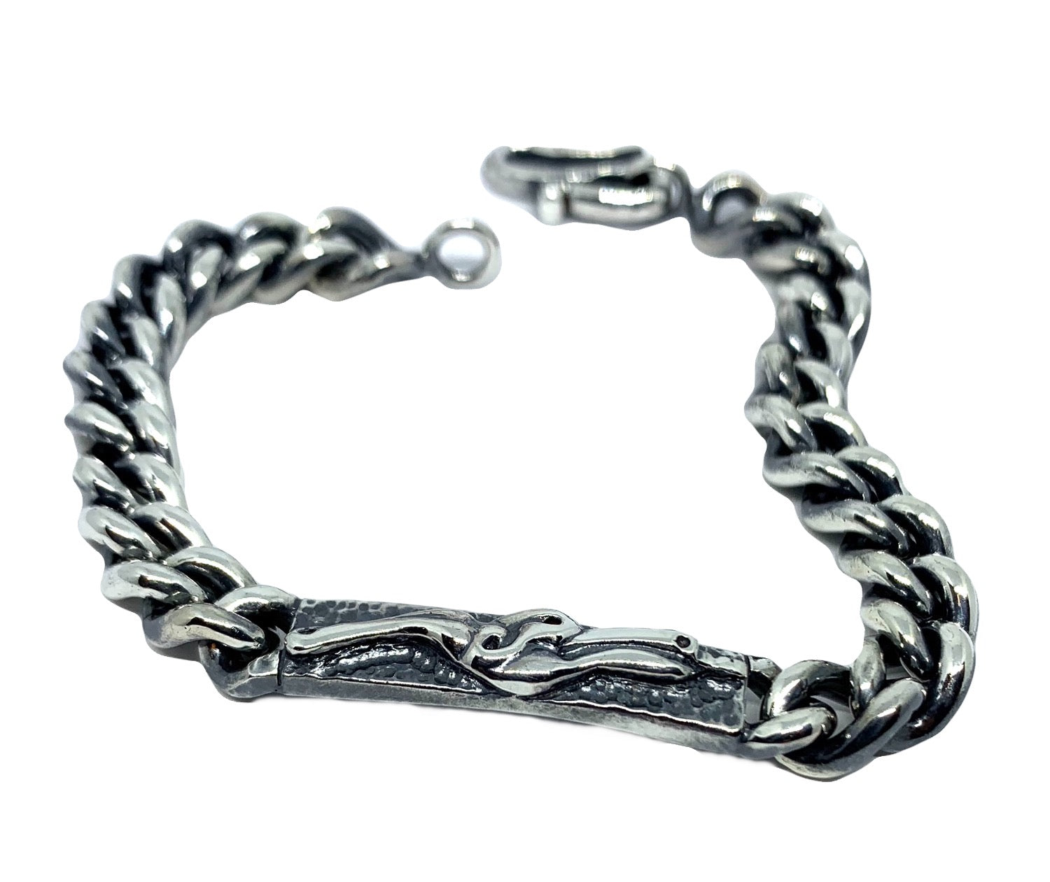 Handmade sterling silver bracelet with embossed Celtic dog central plate 7.75mm 21cm - Tg-Jewellery By Tamara Gervasio