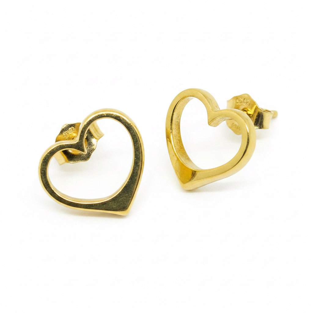 Heart Stud Earrings — Sterling Silver & Custom Gold Options