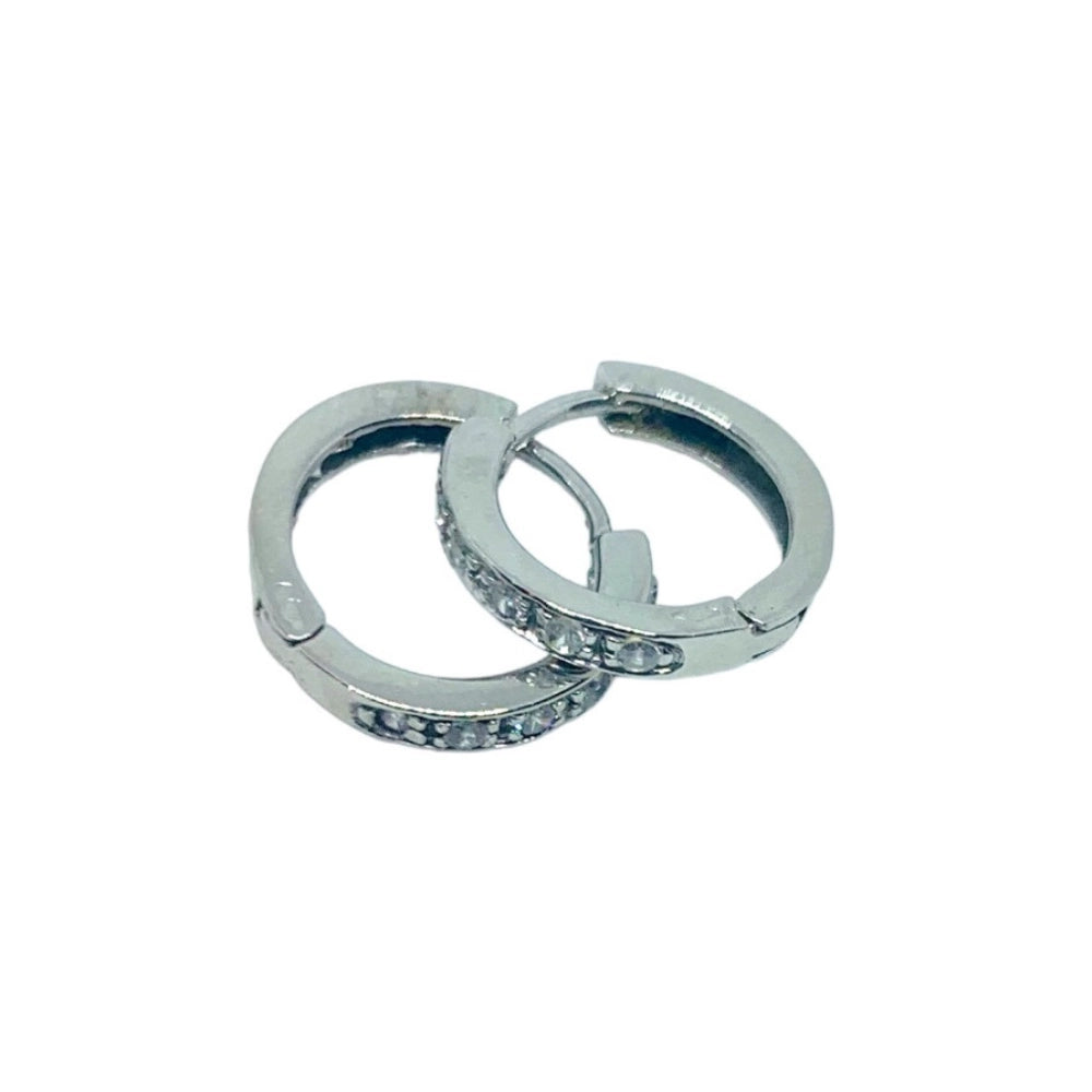 A pair of small gold huggie hoop earrings with cubic zirconia, Tg-Jewellery