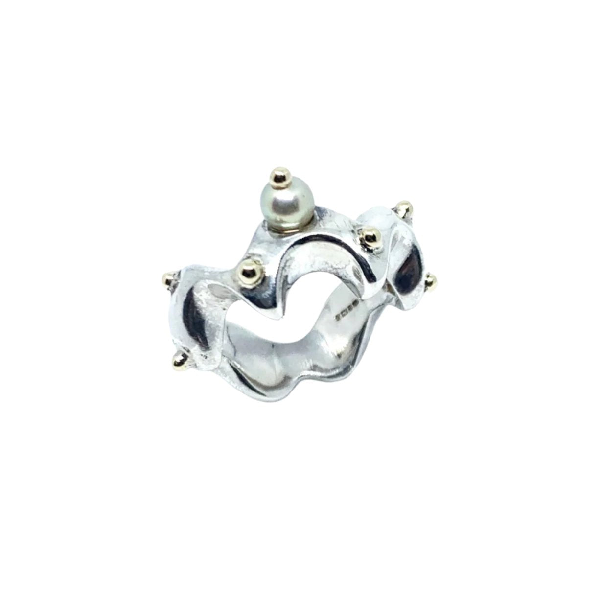 Sea Slug Ring – Sterling Silver 925 with Pearl & 18k Yellow Gold - Tg-Jewellery By Tamara Gervasio