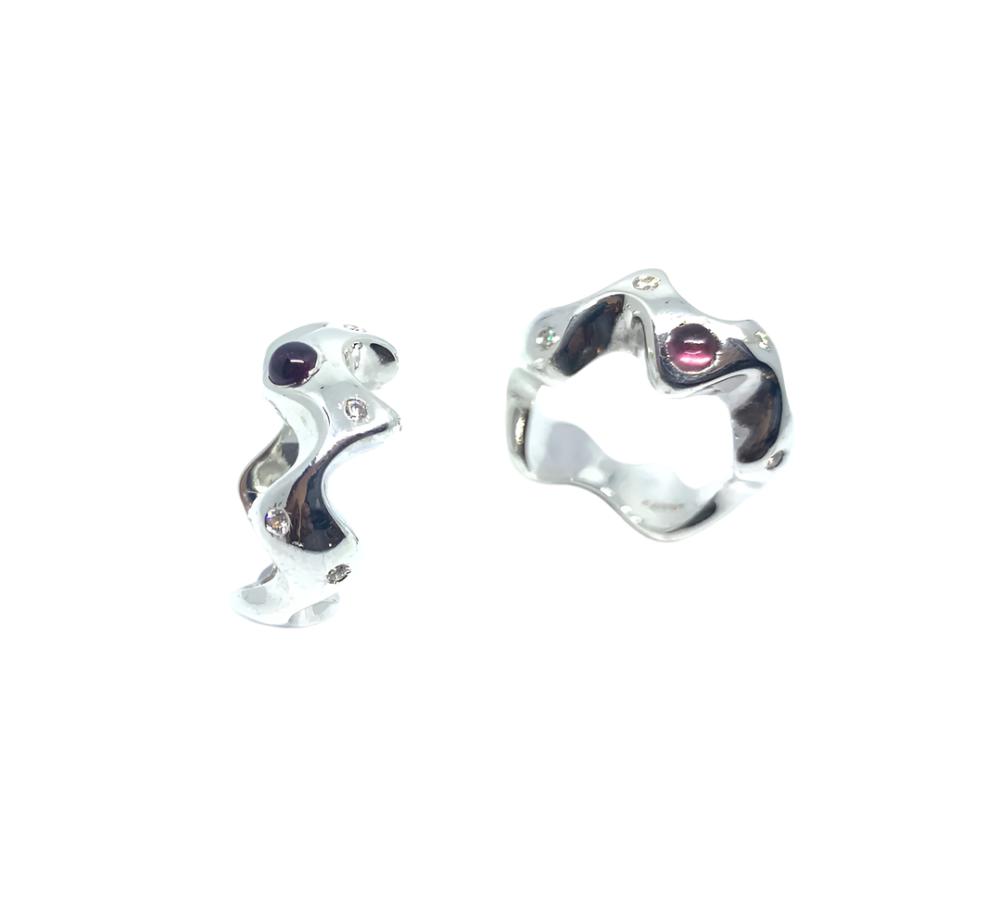 Sea Slug Ring – Sterling Silver 925 with Tourmaline, Garnet, or Cubic Zirconia - Tg-Jewellery By Tamara Gervasio