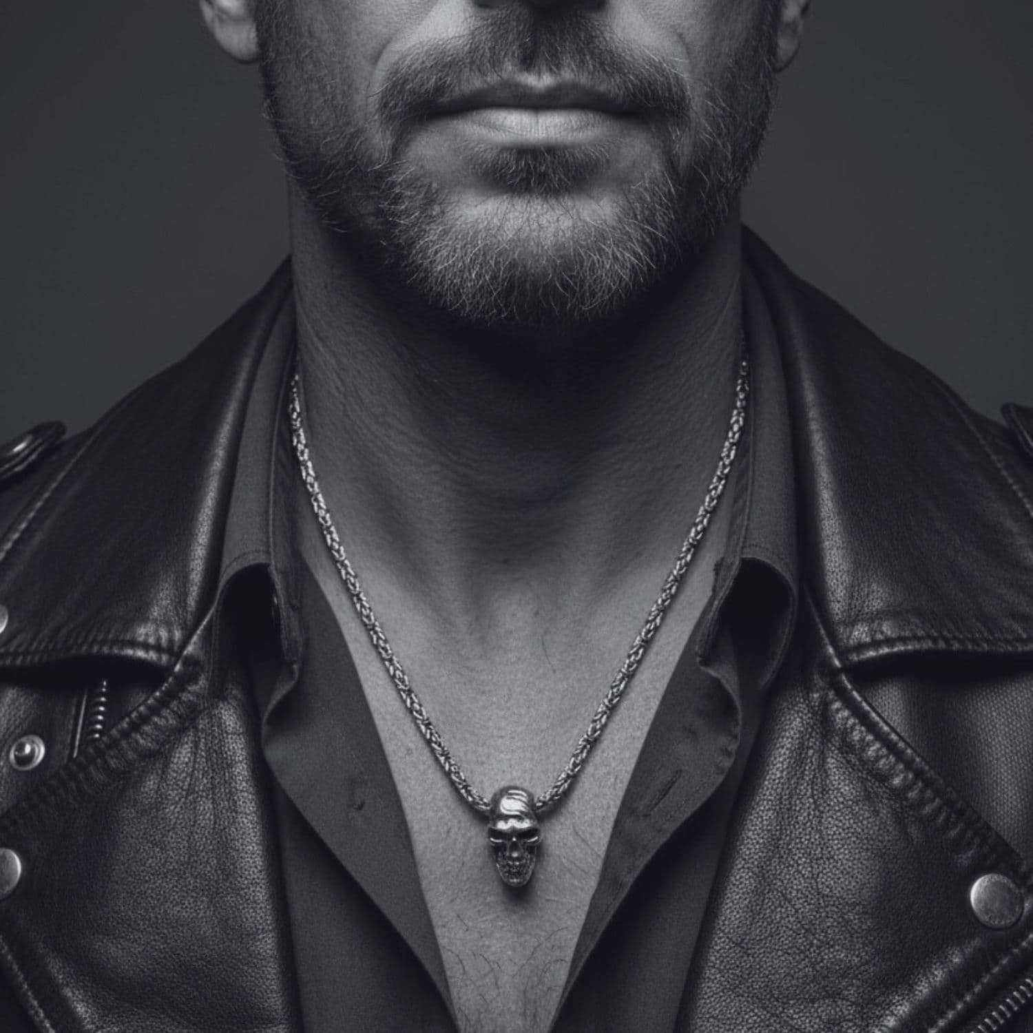 Japanese Oneself Skull Necklace in Sterling Silver 925 — Worn — Skull Pendant with Hand-Engraved Oneself Symbol — Byzantine Chain — One of a Kind — Handmade by Tamara Gervasio