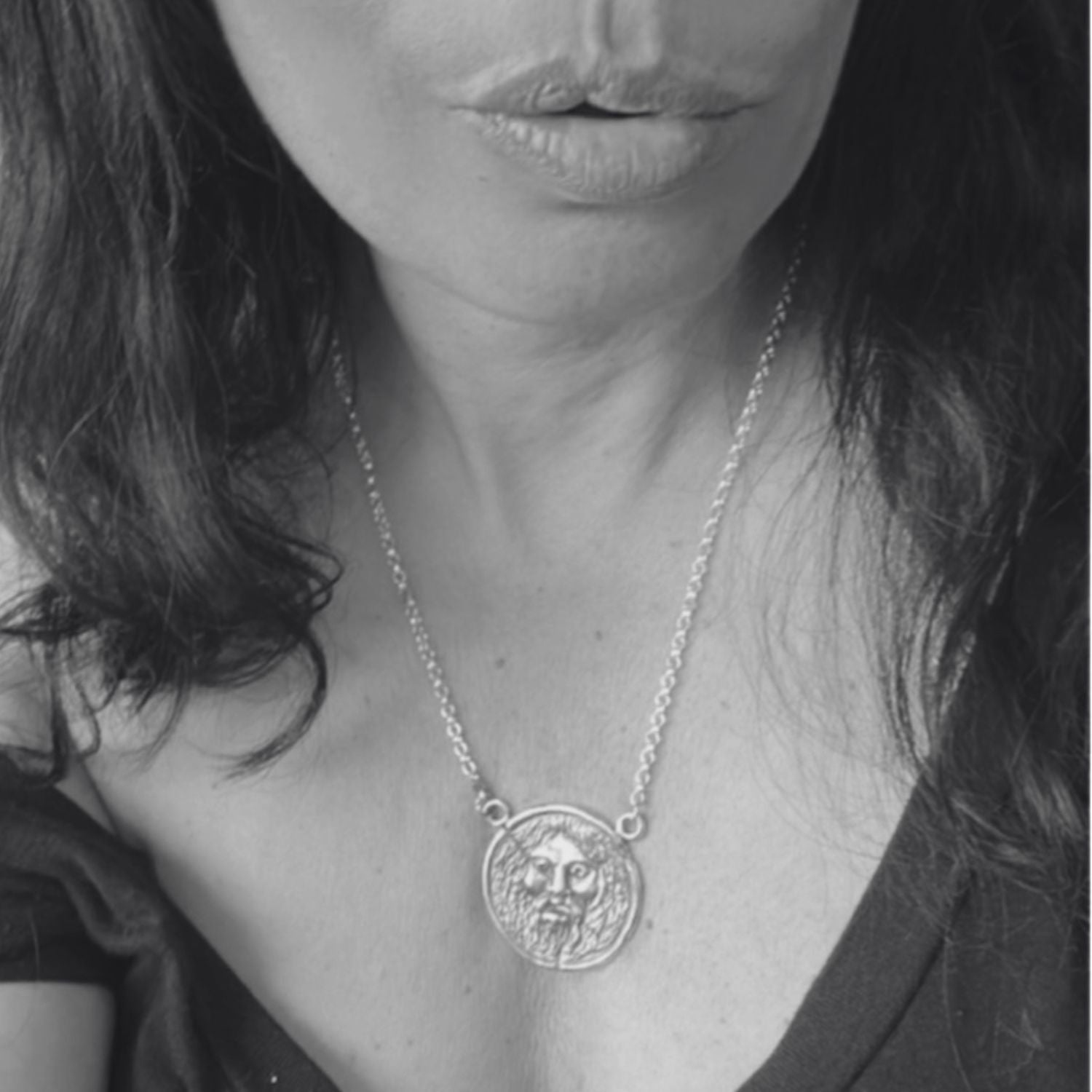 La Bocca della Verità Pendant Necklace in Sterling Silver 925 — Pendant Close-Up — Handmade by Tamara Gervasio