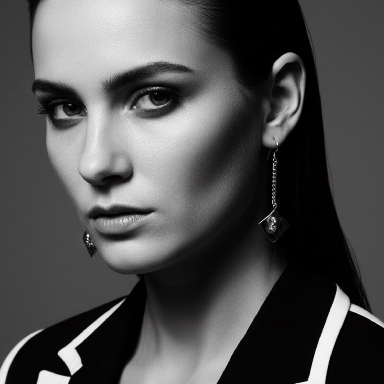 Model wearing sterling silver 925 skull dangle earrings, 6.5cm drop – Tg-Jewellery by Tamara Gervasio