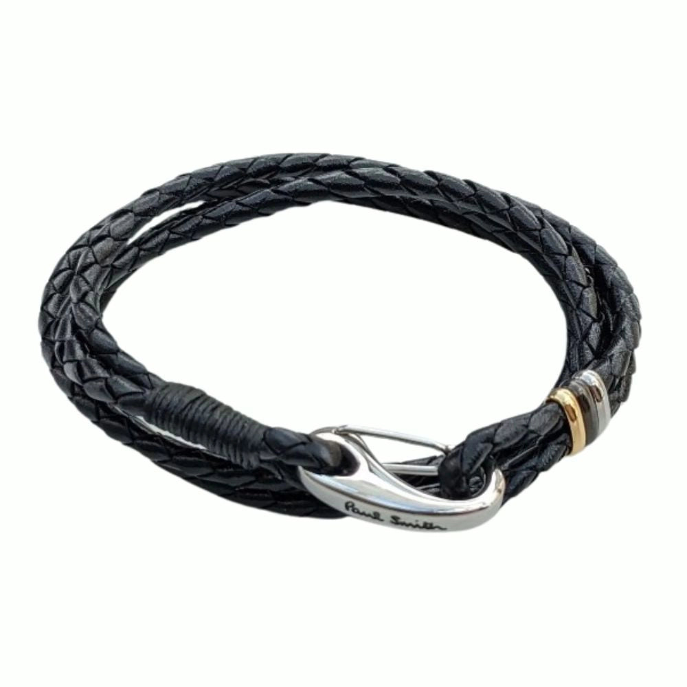 A black braided leather bracelet with a polished sterling silver lobster clasp Paul Smith