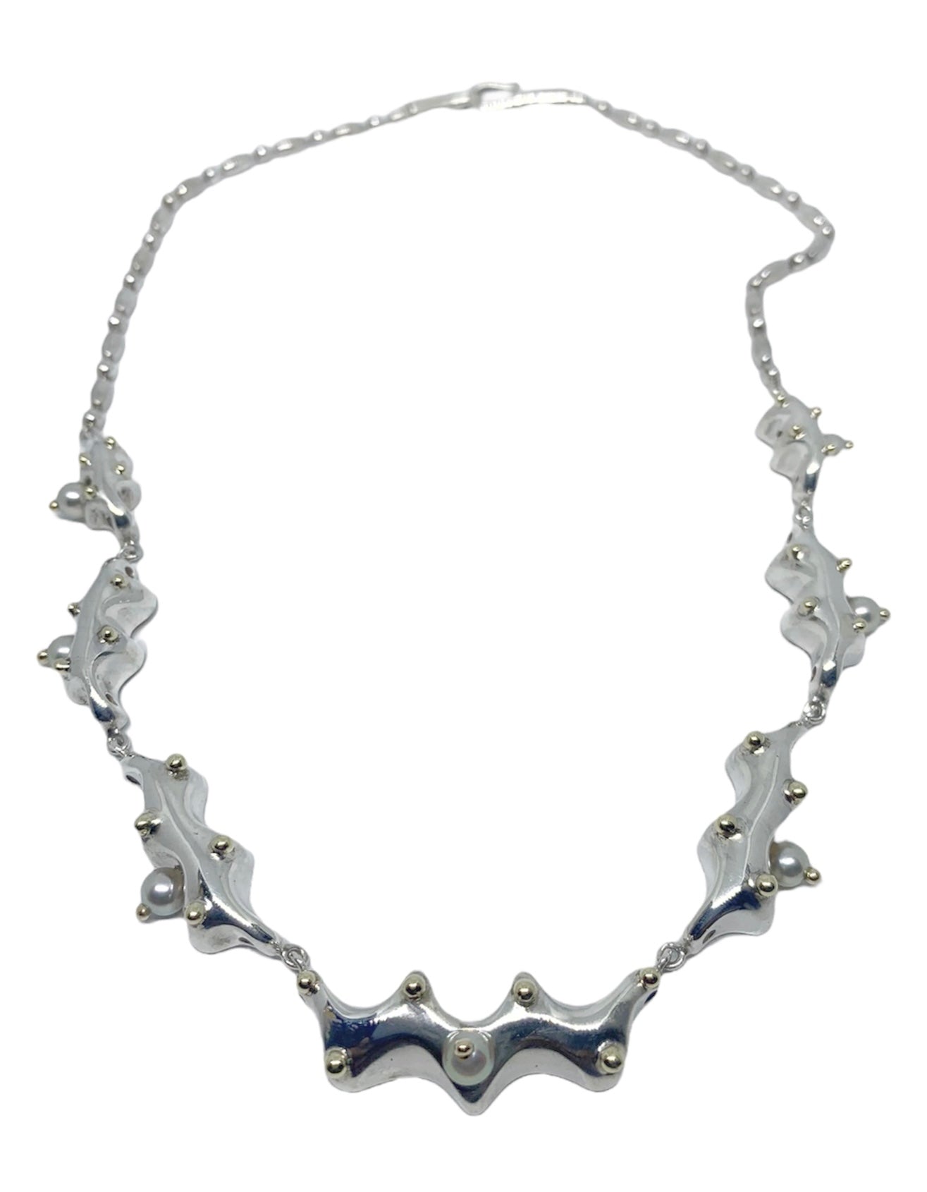 Sea Slug Necklace – Sterling Silver, 18kt Gold & Pearls - Tg-Jewellery By Tamara Gervasio