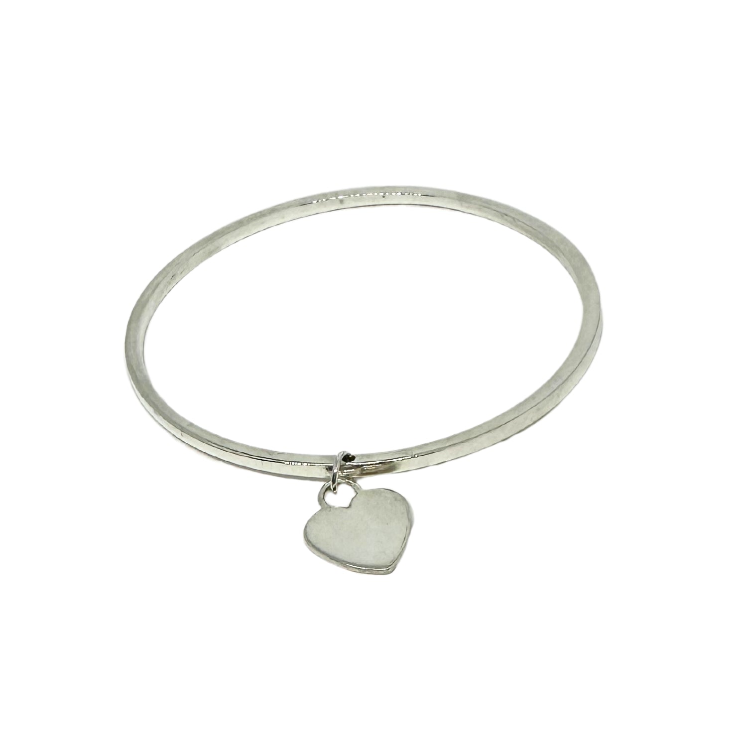 Recycled sterling silver bangle with heart charm – TG-Jewellery