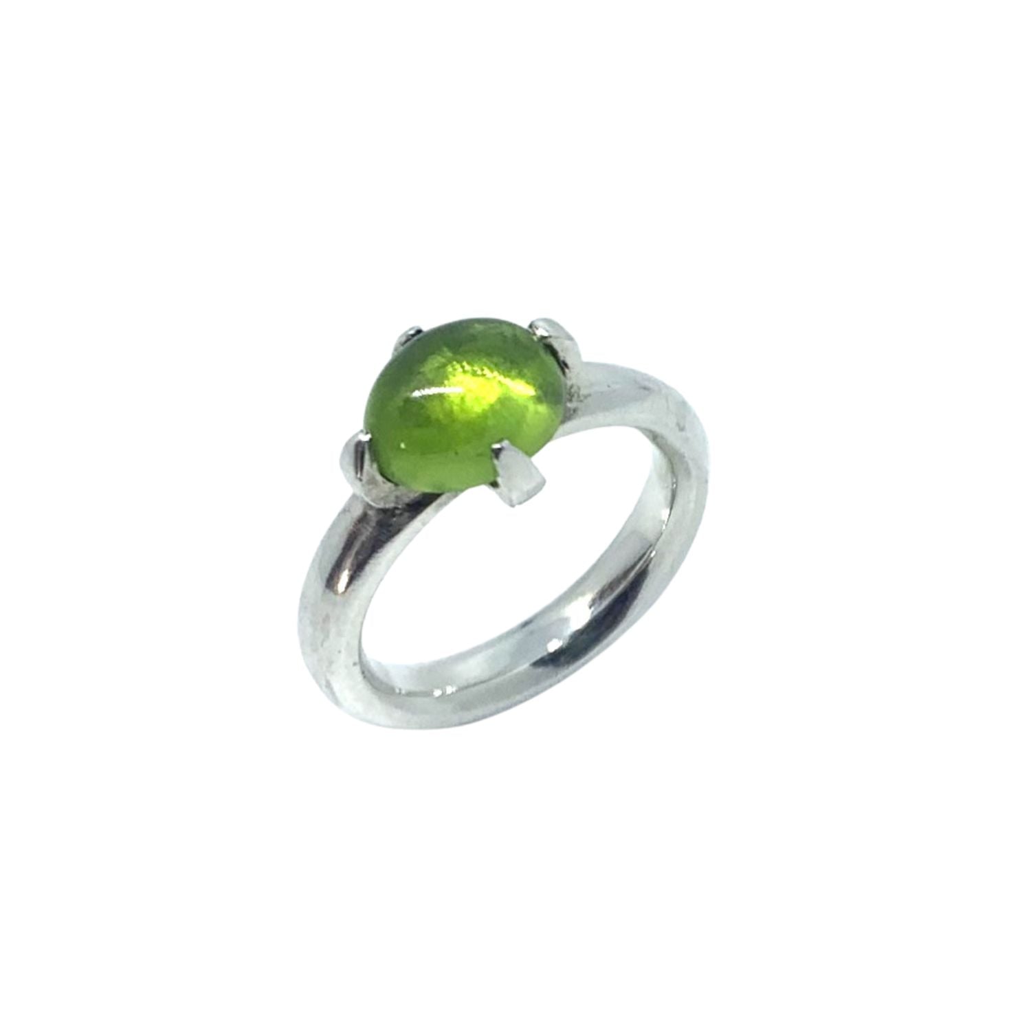 Simplicity Peridot Ring – Front View | Sterling Silver 925 & Oval Peridot Cabochon - Tg-Jewellery By Tamara Gervasio