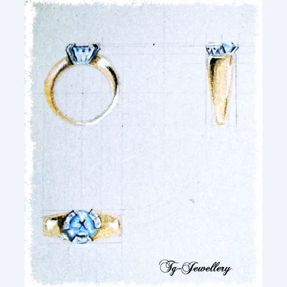 Sketch Aquamarine & diamonds ring in 18ct gold Tg-jewellery