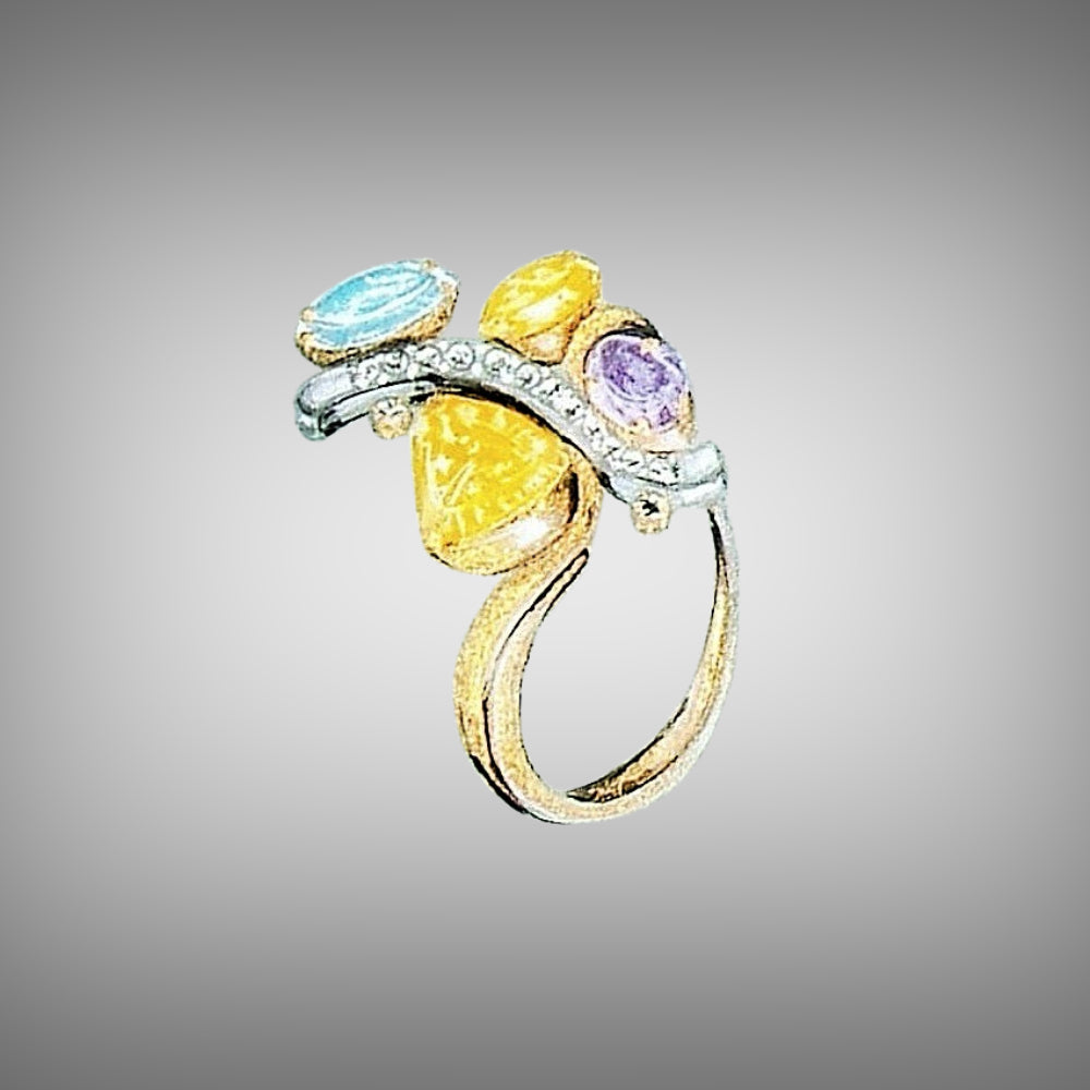Sketch project fro ring with gemstones Tg-Jewellery by Tamara Gervasio