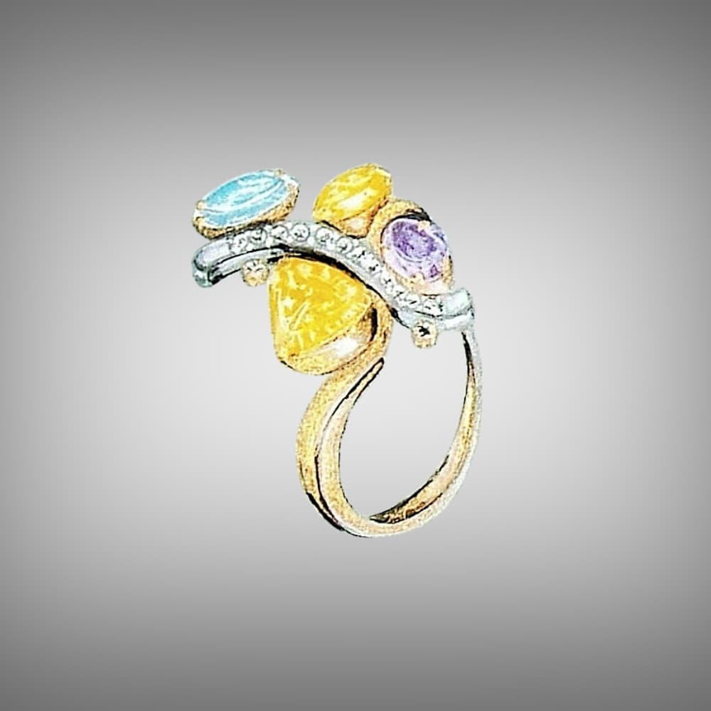 Sketch project for ring with gemstones Tg-Jewellery by Tamara Gervasio