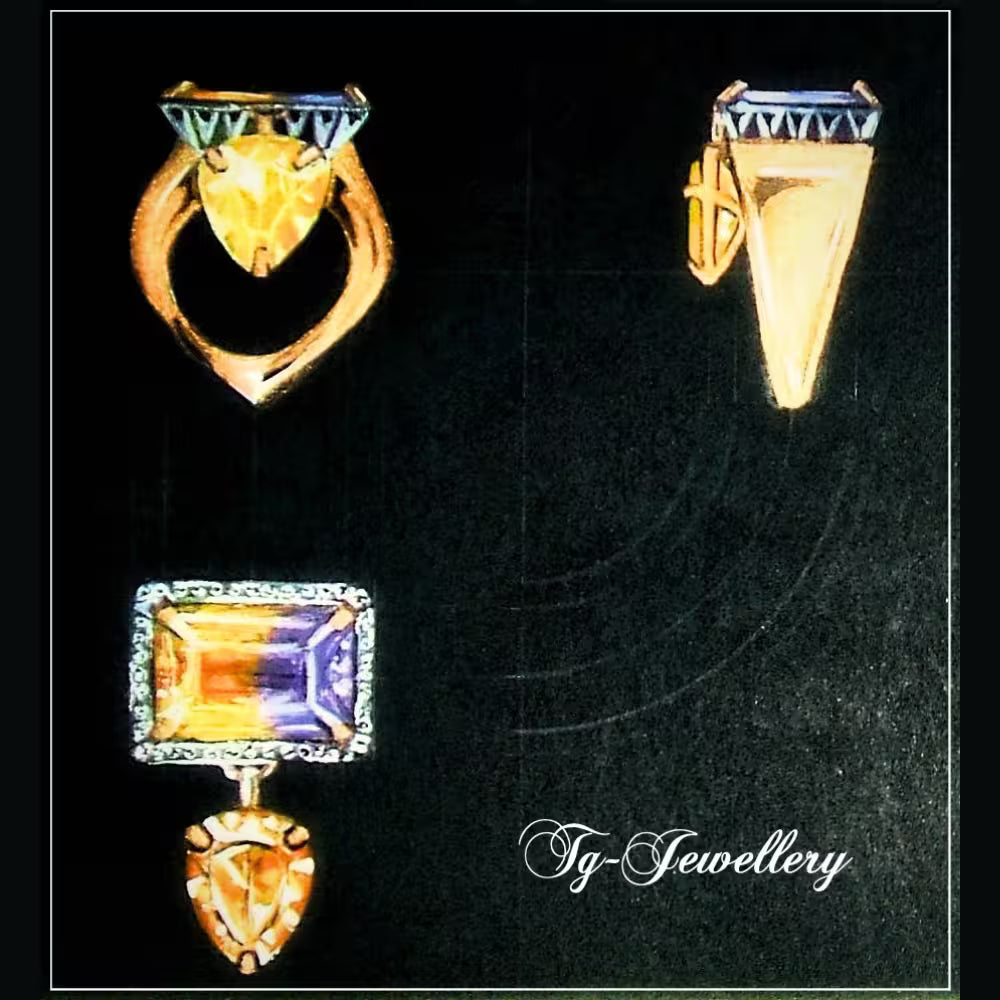 Sketch view of gold gemstone ring Tg-Jewellery By Tamara Gervasio