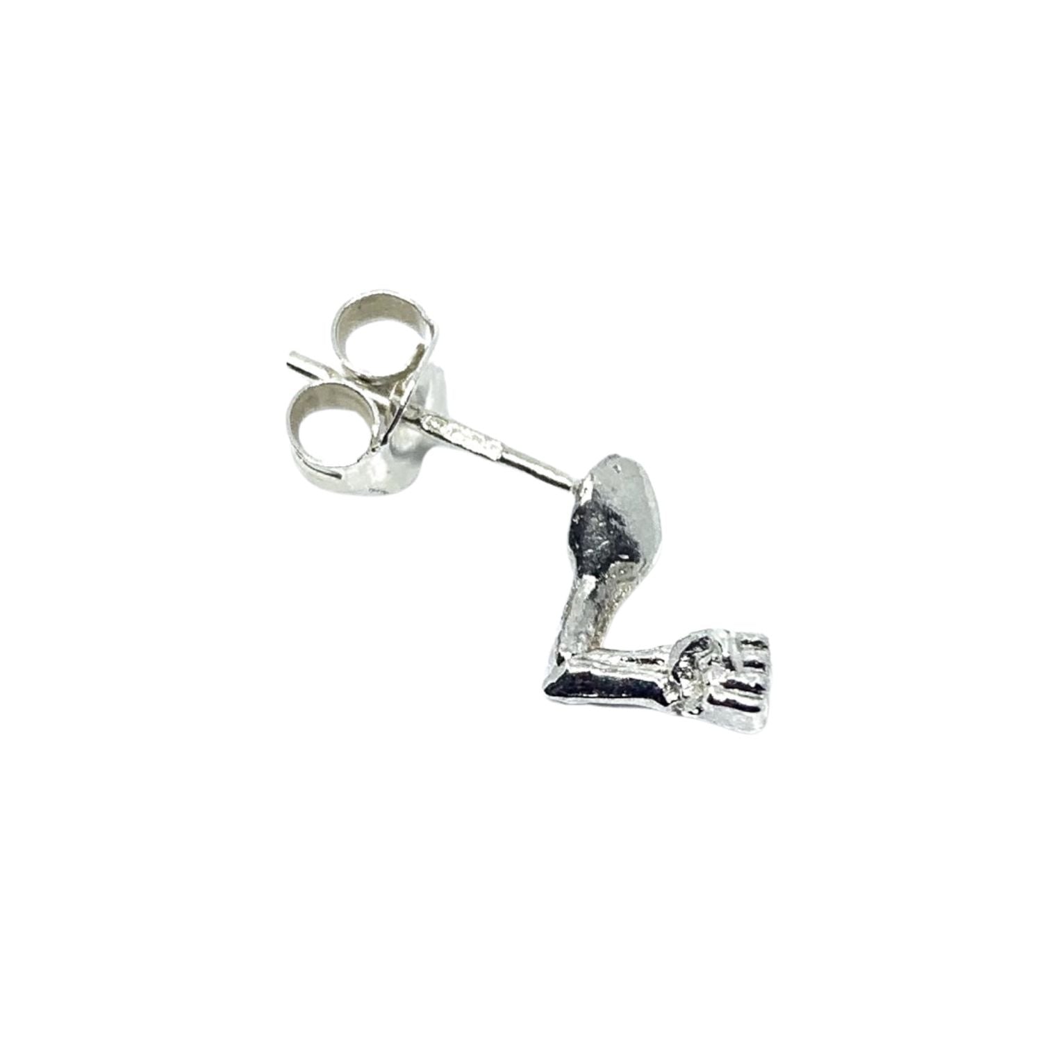 Skull Arm Solo Stud Earring in Sterling Silver 925 — Oxidised Finish — Skeletal Arm Detail — H.R. Giger Inspired — Handmade by Tamara Gervasio