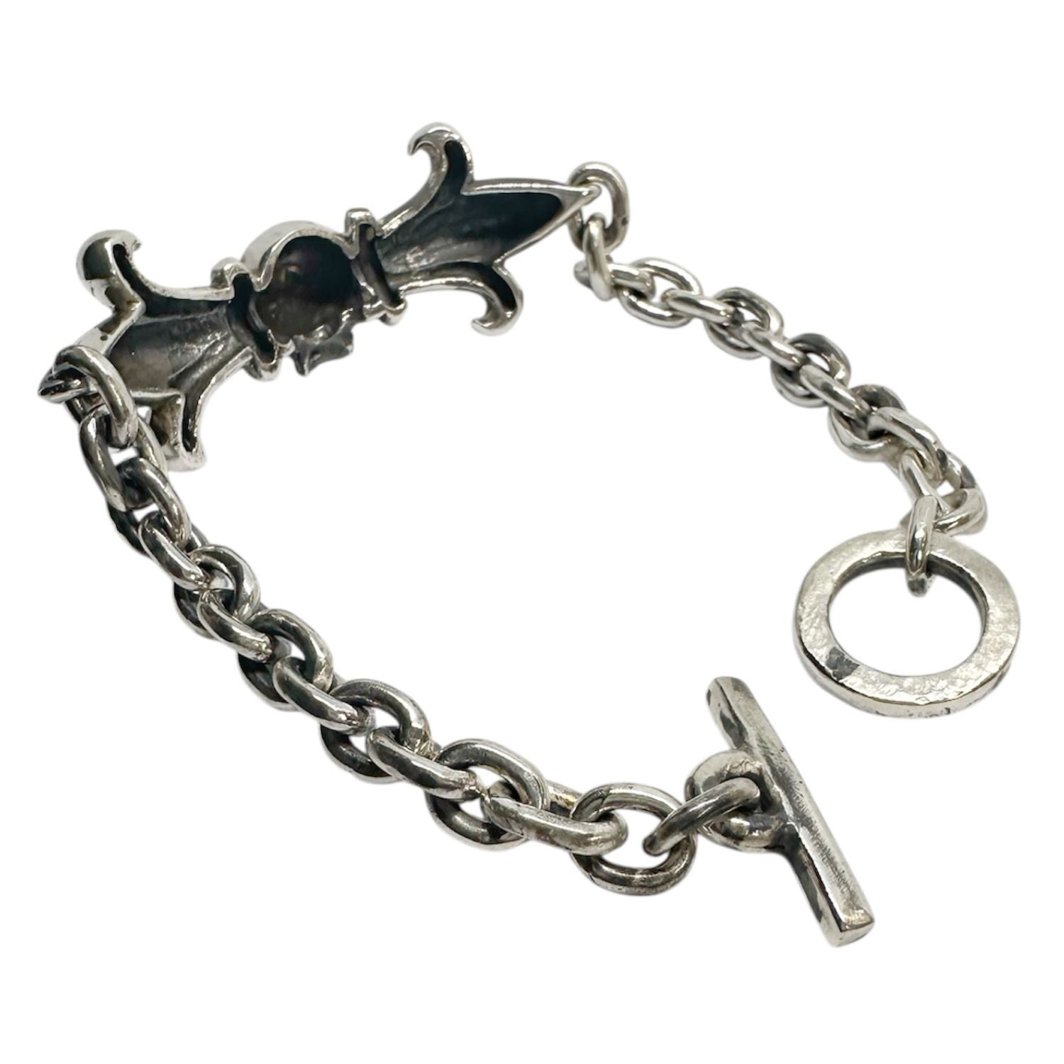 Reign and Ruin Skull Crest Bracelet in Sterling Silver 925 — Back View Showing UK Hallmark and TG Maker's Mark — One of a Kind — Handmade by Tamara Gervasio