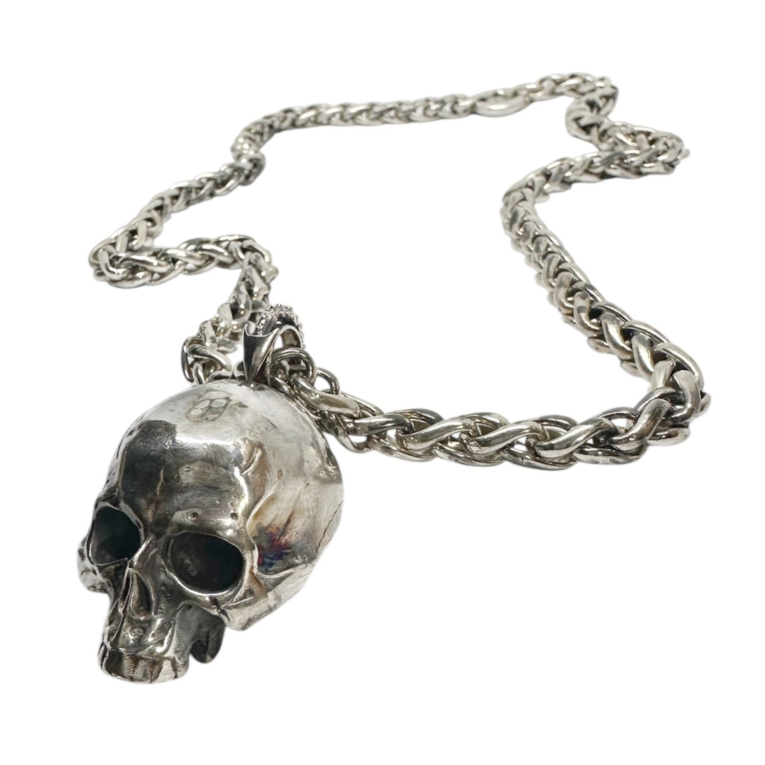 Bold Skull Necklace in Sterling Silver 925 — Close-Up Skull Face — Lost Wax Carved — Oxidised Finish with Polished Highlights — Archive Piece — Handmade by Tamara Gervasio