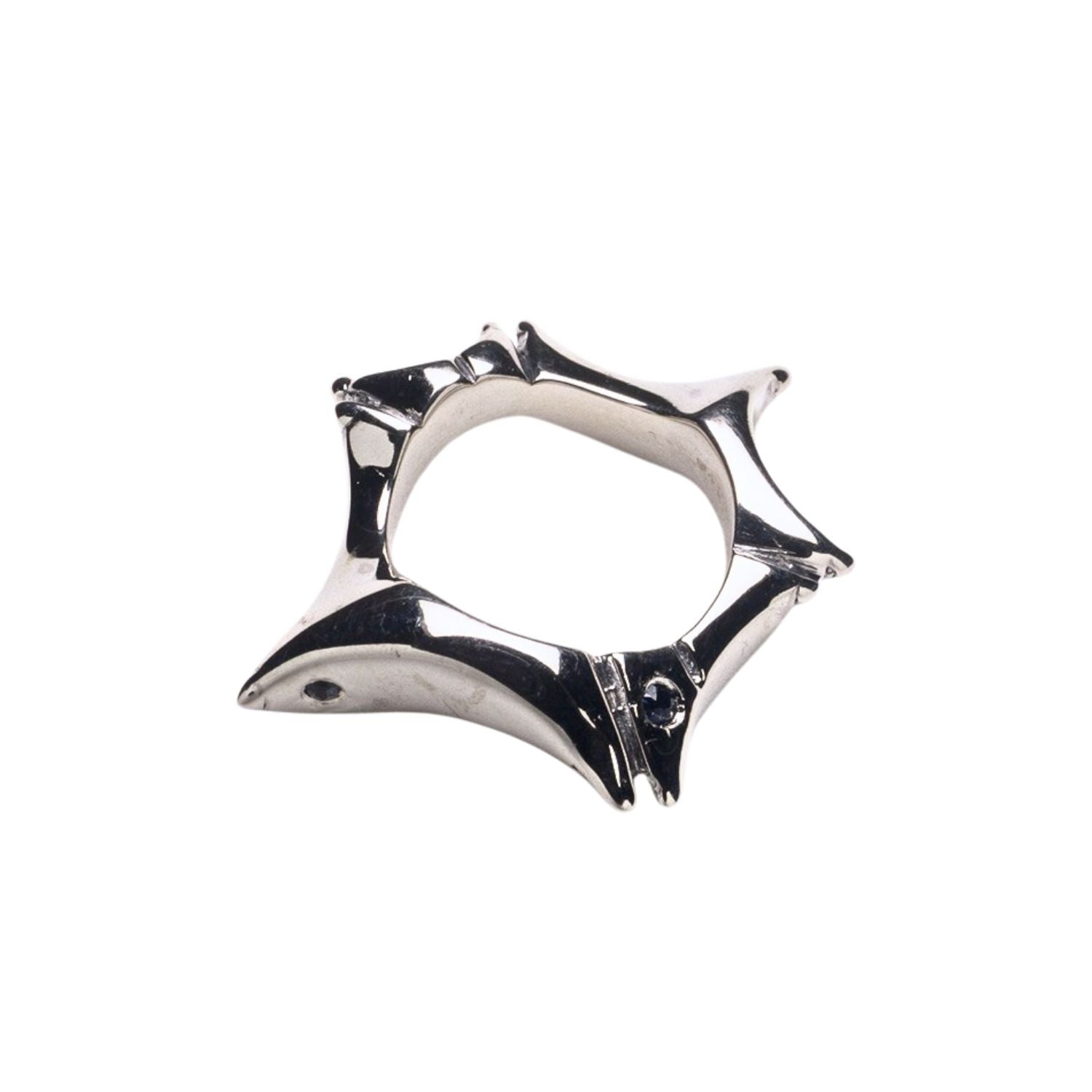 Star Ring in sterling silver 925 with sapphire stones — four hand-set round gems in star composition, lost wax, handmade in Cornwall