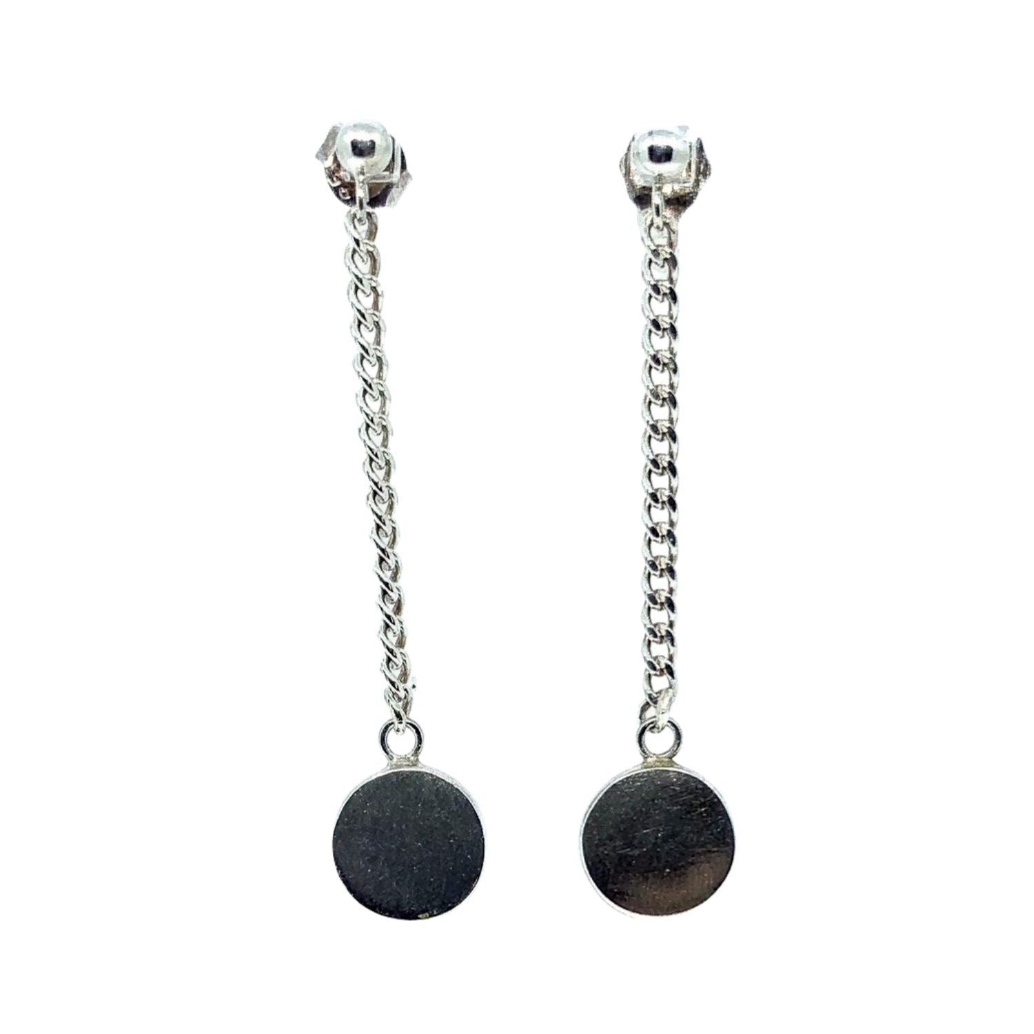 Sterling silver 925 circle drop chain earrings, minimal geometric design, handmade in Cornwall – Geometrie collection