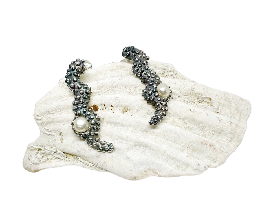 Sea Slug Pearl Stud Earrings – Sterling Silver with Pearl Accent - Tg-Jewellery By Tamara Gervasio