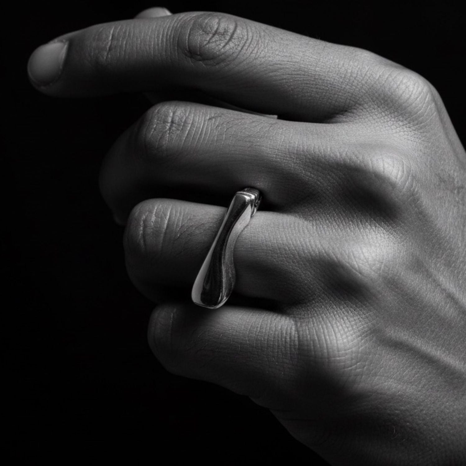 "The Abyss" Men's Ring on Model | Handcrafted Sterling Silver - Tg-Jewellery By Tamara Gervasio