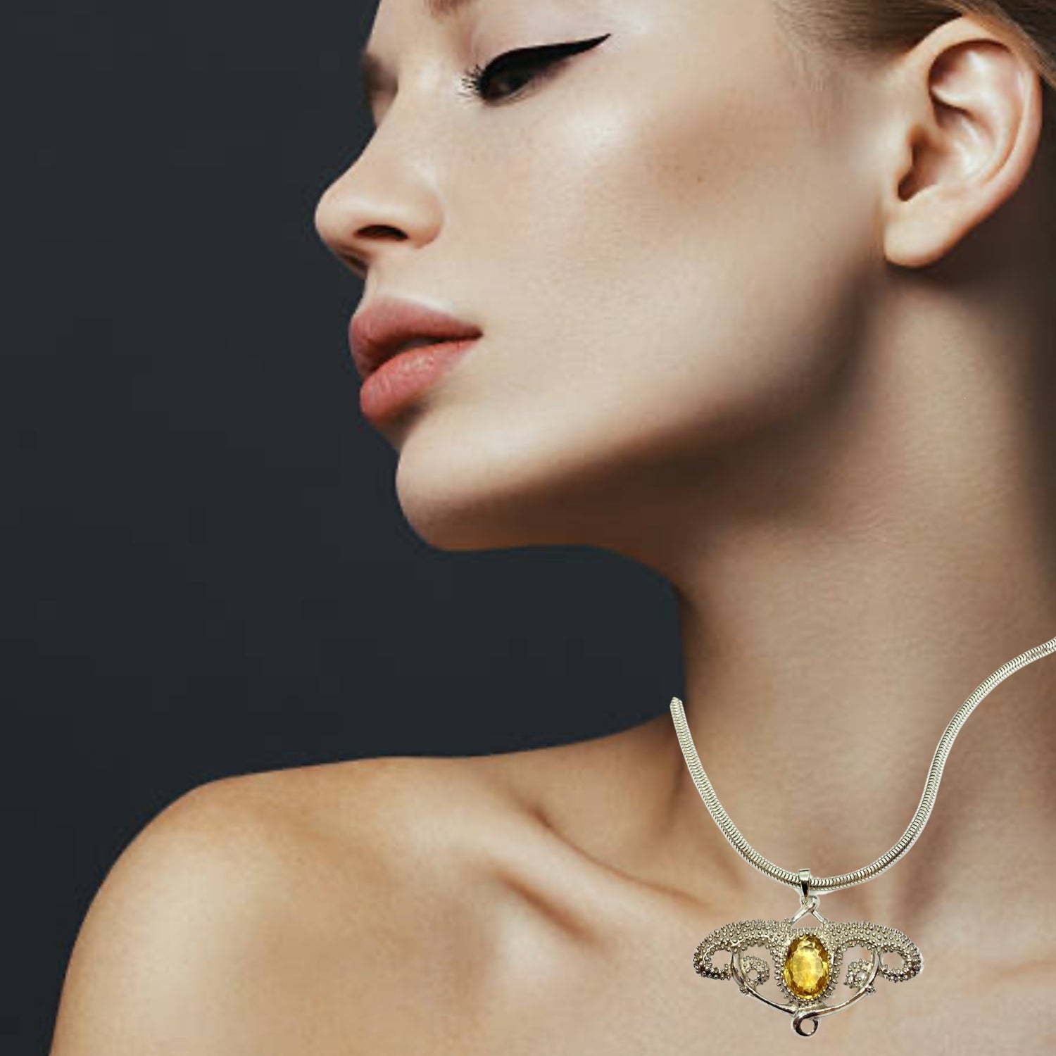 Sea Urchin Pendant Necklace – Sterling Silver 925 with Citrine - Tg-Jewellery By Tamara Gervasio
