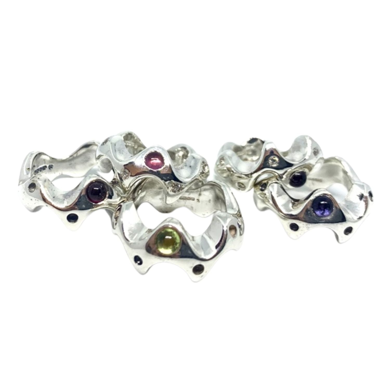 Sea Slug Ring – Sterling Silver 925 with Cabochon Iolite, Peridot, or Garnet - Tg-Jewellery By Tamara Gervasio