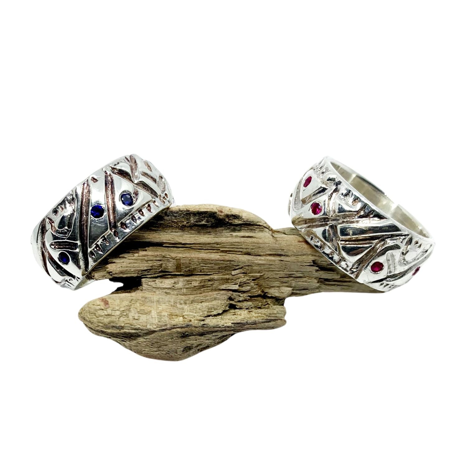 Abstract Men’s Ring – Sterling Silver 925 with Rubies or Sapphires - Tg-Jewellery By Tamara Gervasio