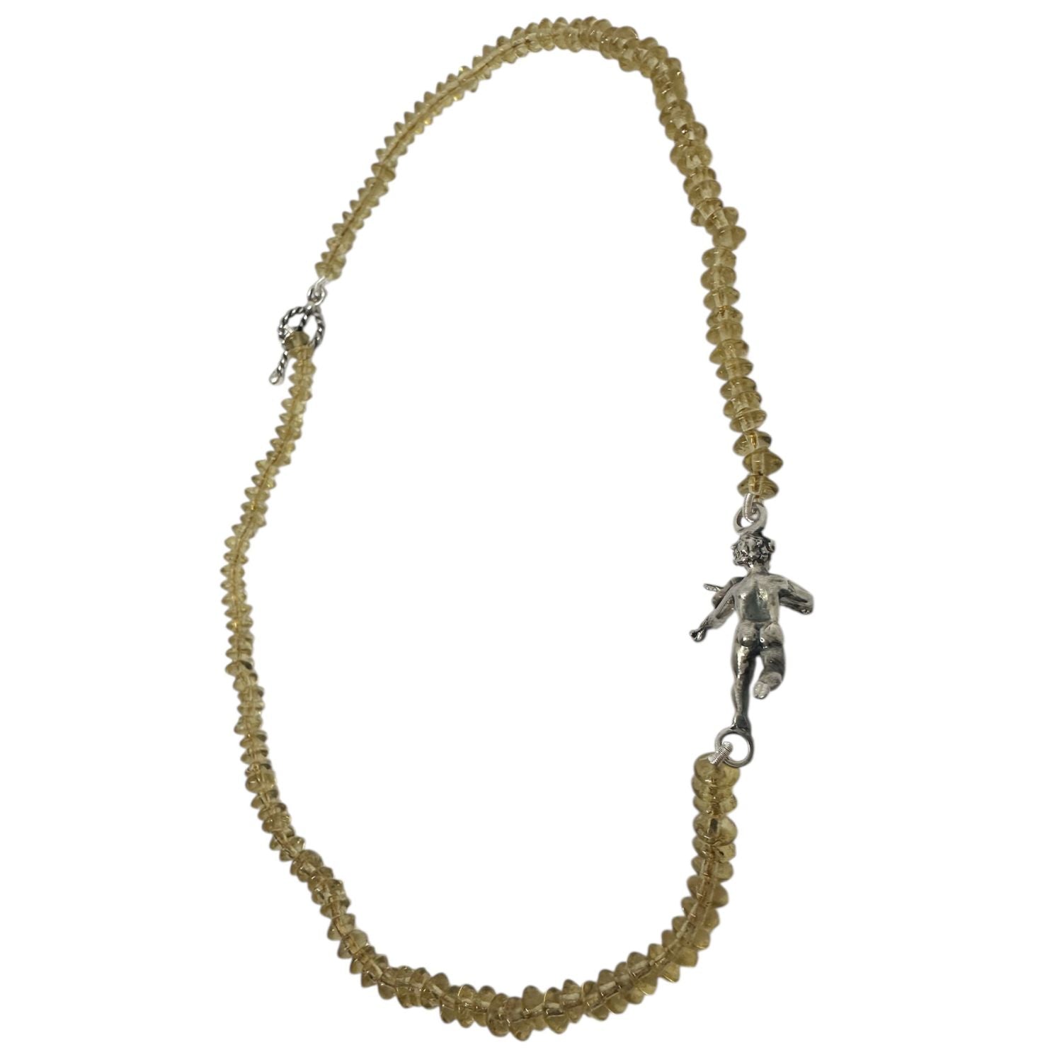 Cherub Serenade Necklace in Sterling Silver 925 – Back Side— Golden Glass Beads— Handmade by Tamara Gervasio