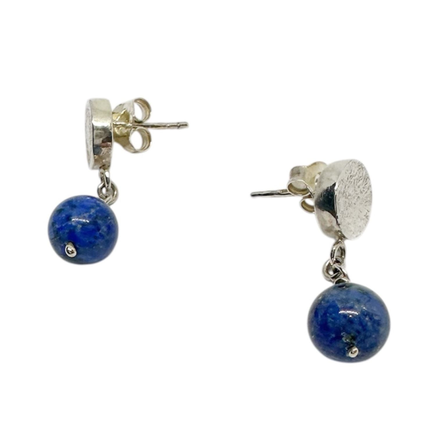 World in Blue Stud Earrings – Detail View | Lapis Lazuli & Sterling Silver 925 - Tg-Jewellery By Tamara Gervasio