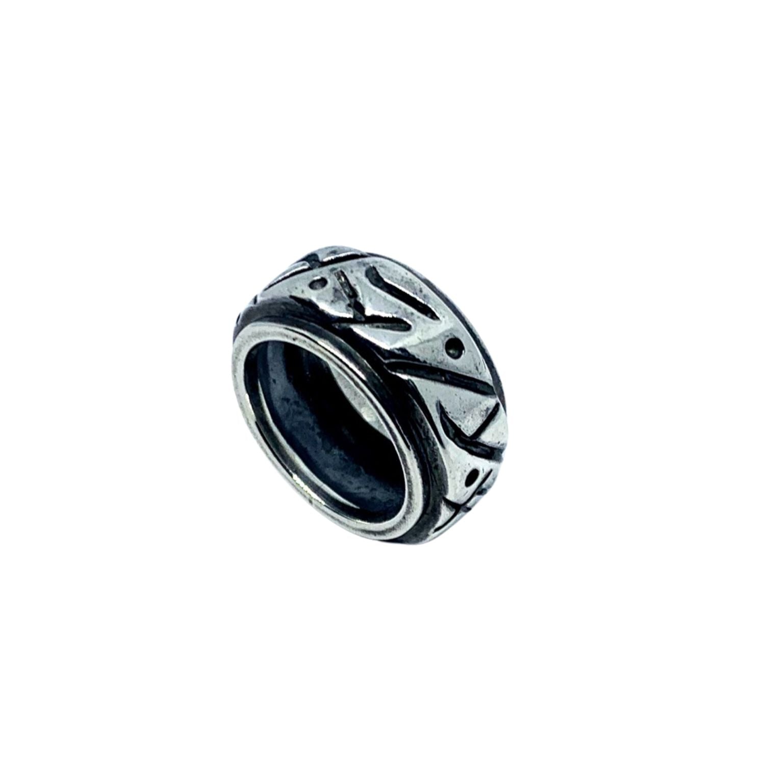 Sterling silver 925 abstract chunky band ring with continuous carved tribal pattern, 10.78mm wide, oxidised and polished finish- Tg-Jewellery By Tamara Gervasio