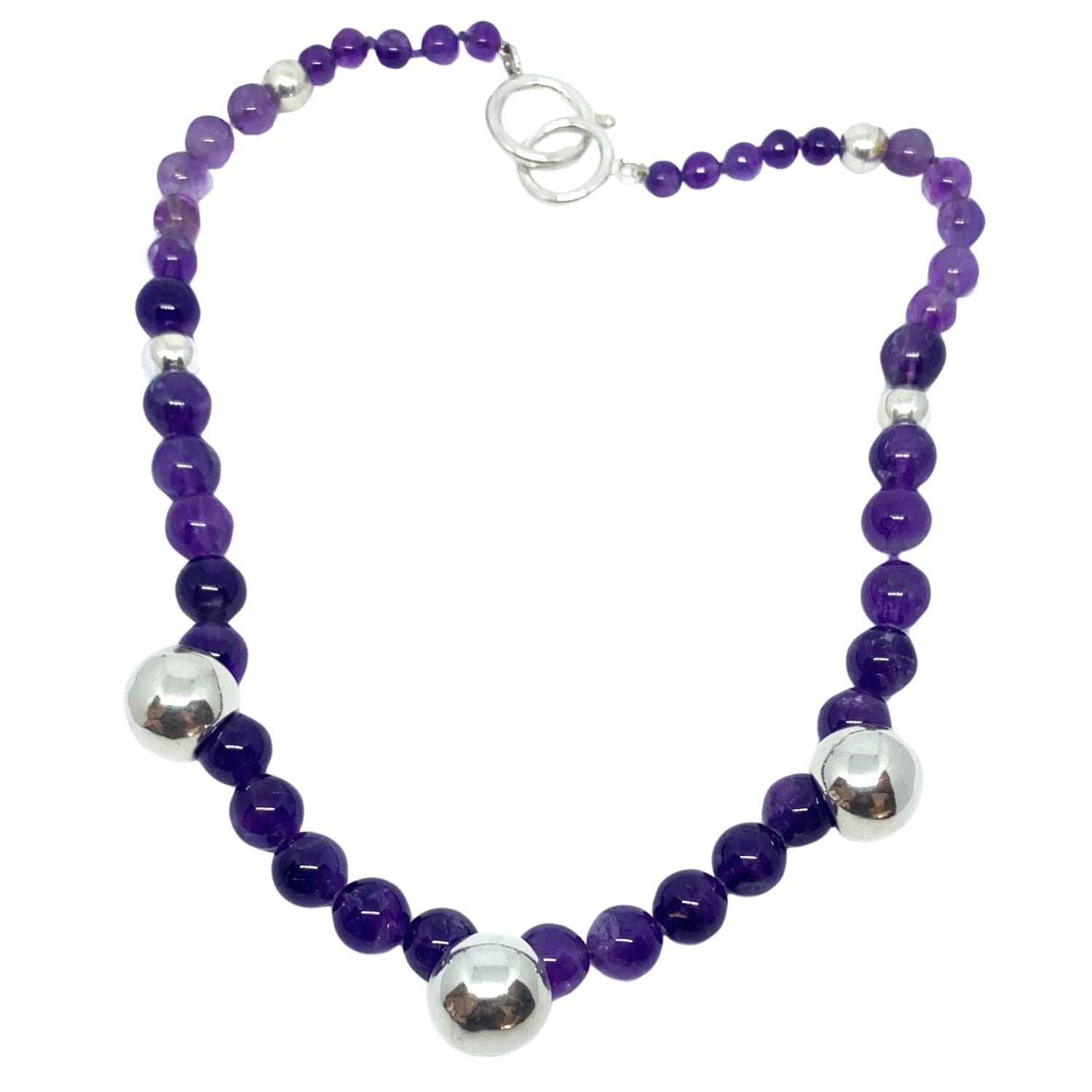 Handcrafted amethyst necklace with sterling silver 925 beads hand-knotted on silk 18in – TG-Jewellery