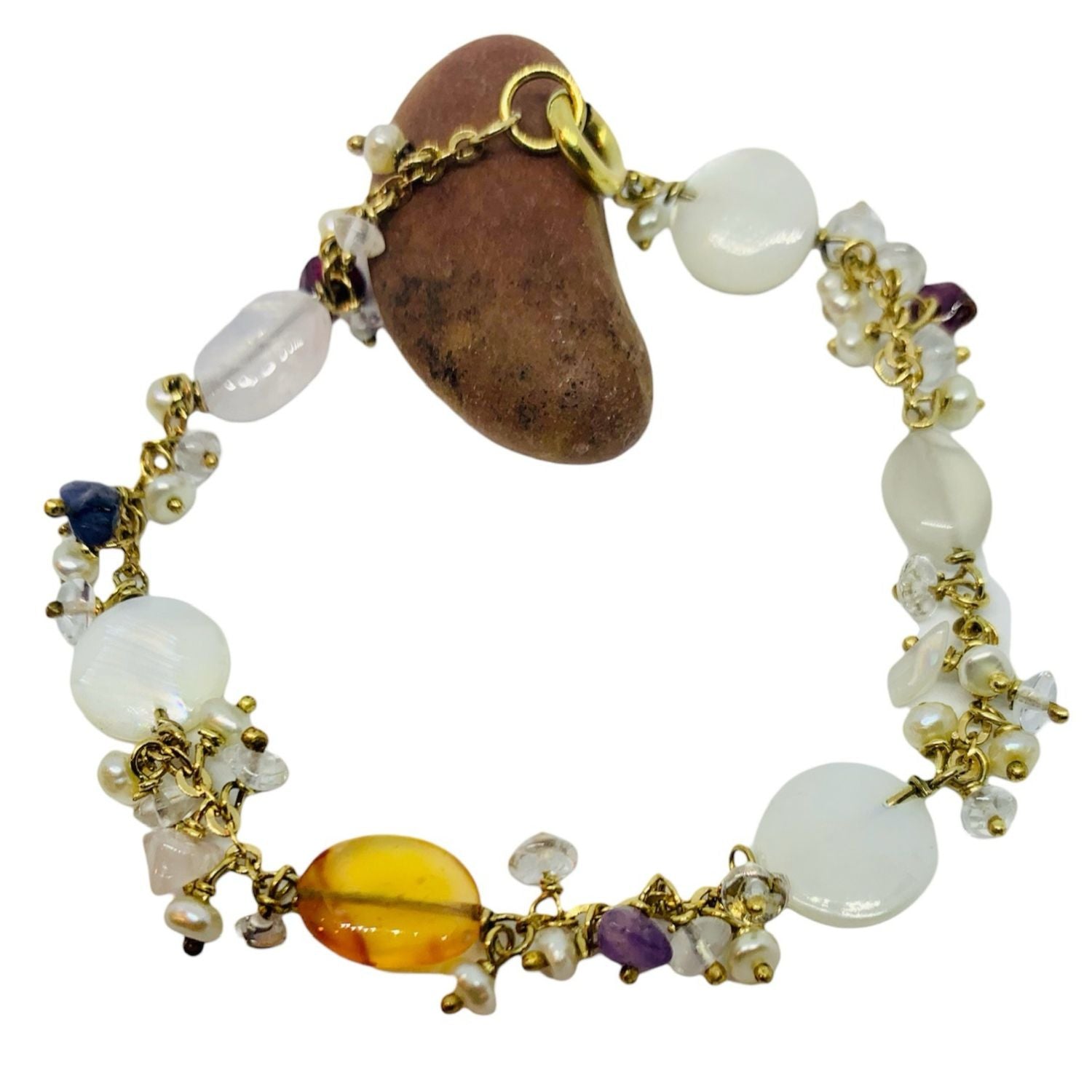 18K Yellow Gold Multicoloured Gemstone Beaded Bracelet – Handmade in Italy - Tg-Jewellery By Tamara Gervasio