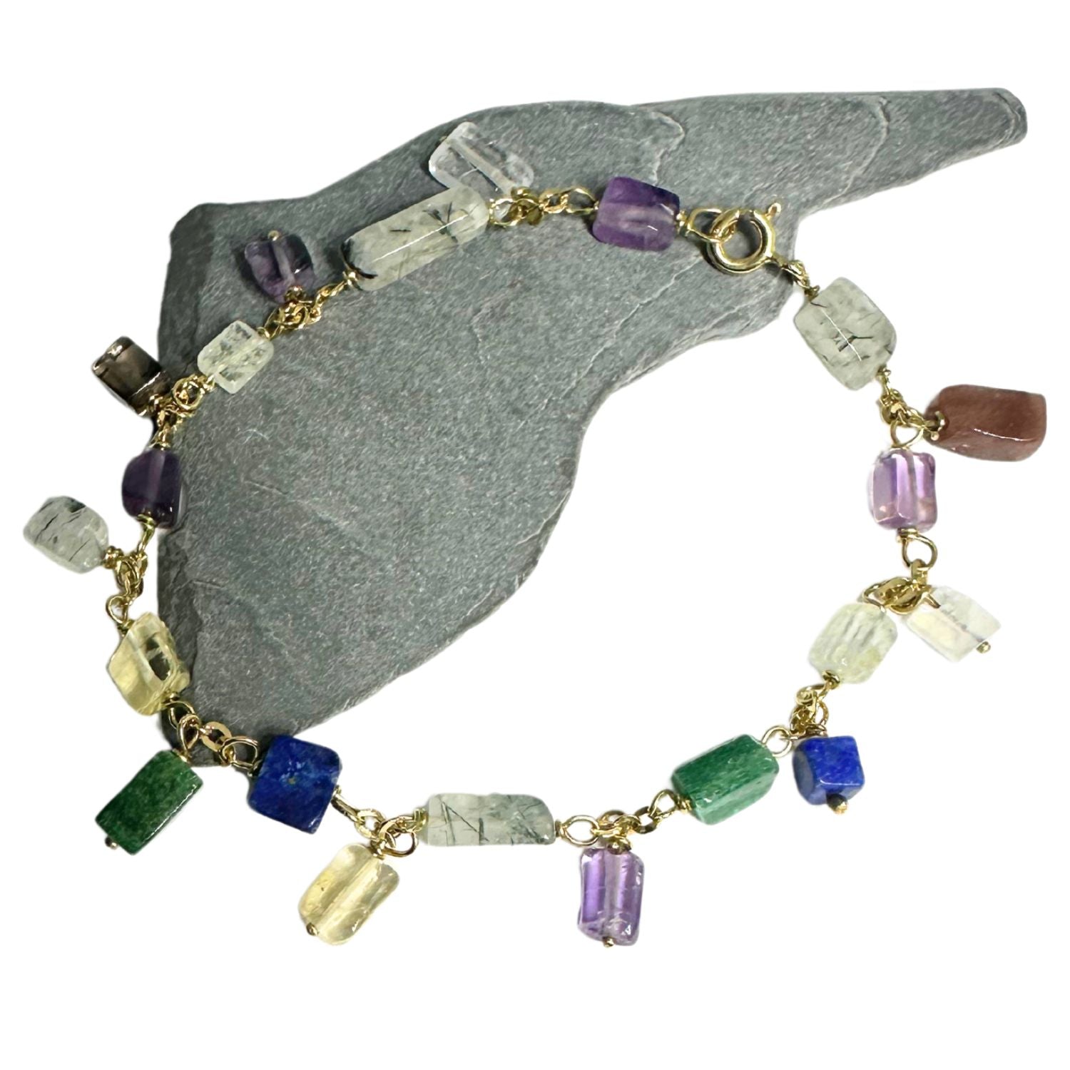 18K Yellow Gold Multicoloured Gemstone Bracelet – Handmade in Italy - Tg-Jewellery By Tamara Gervasio