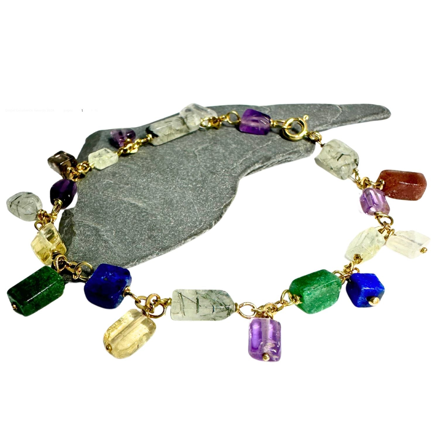 18K Yellow Gold Multicoloured Gemstone Bracelet – Handmade in Italy - Tg-Jewellery By Tamara Gervasio