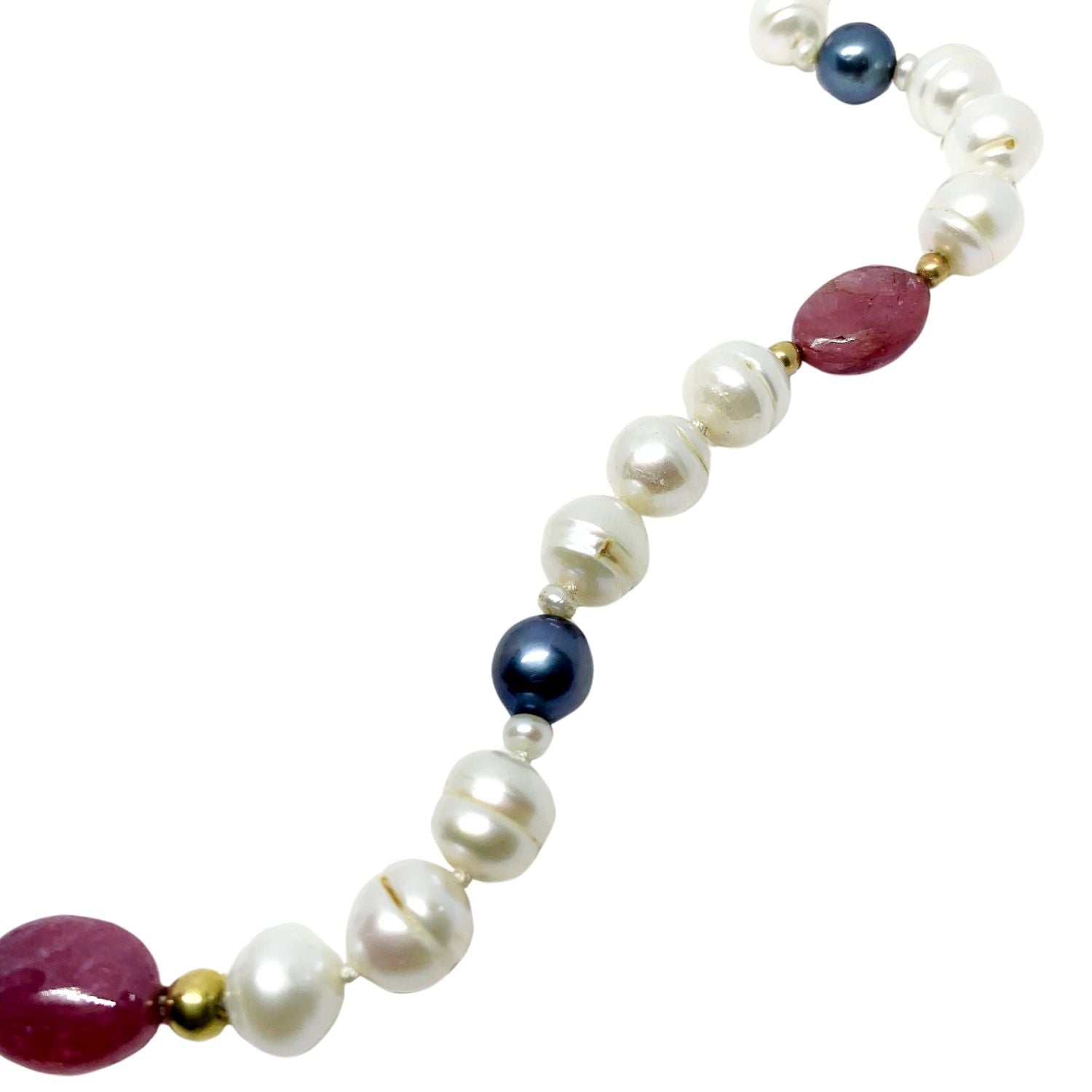 18ct Yellow Gold Necklace with Pearls & Rubies | Hand-Knotted Silk - Tg-Jewellery By Tamara Gervasio