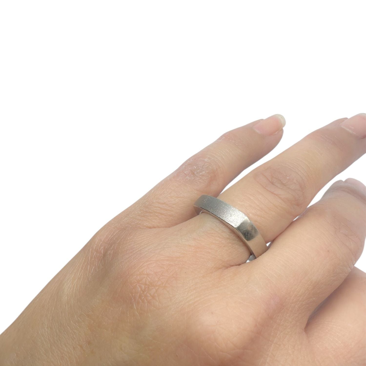 Platinum Band Ring – Satin & Polished Geometric Design - Tg-Jewellery By Tamara Gervasio